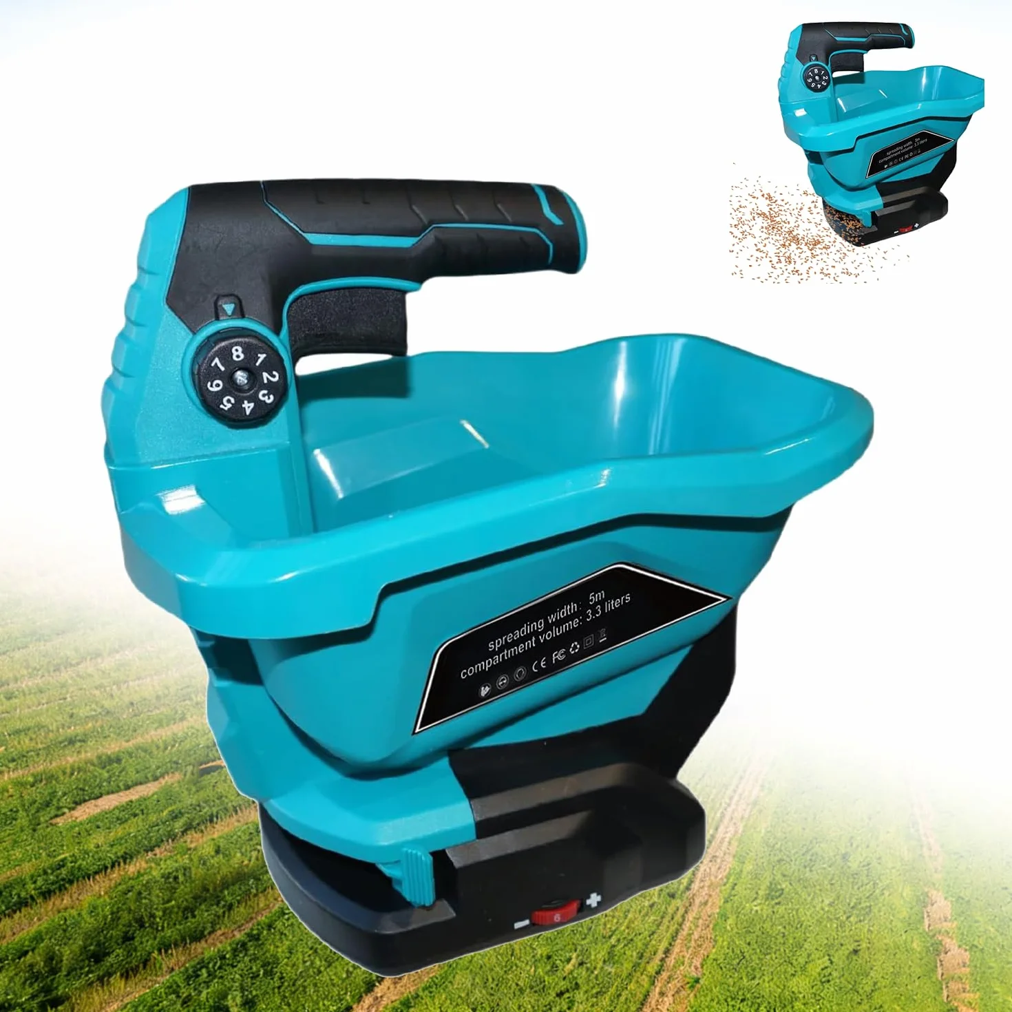 Makita 18 V Épandeur d'Engrais Portable 3,3 L 6 Réglages Vitesse 8 Réglages Angle 800 m²