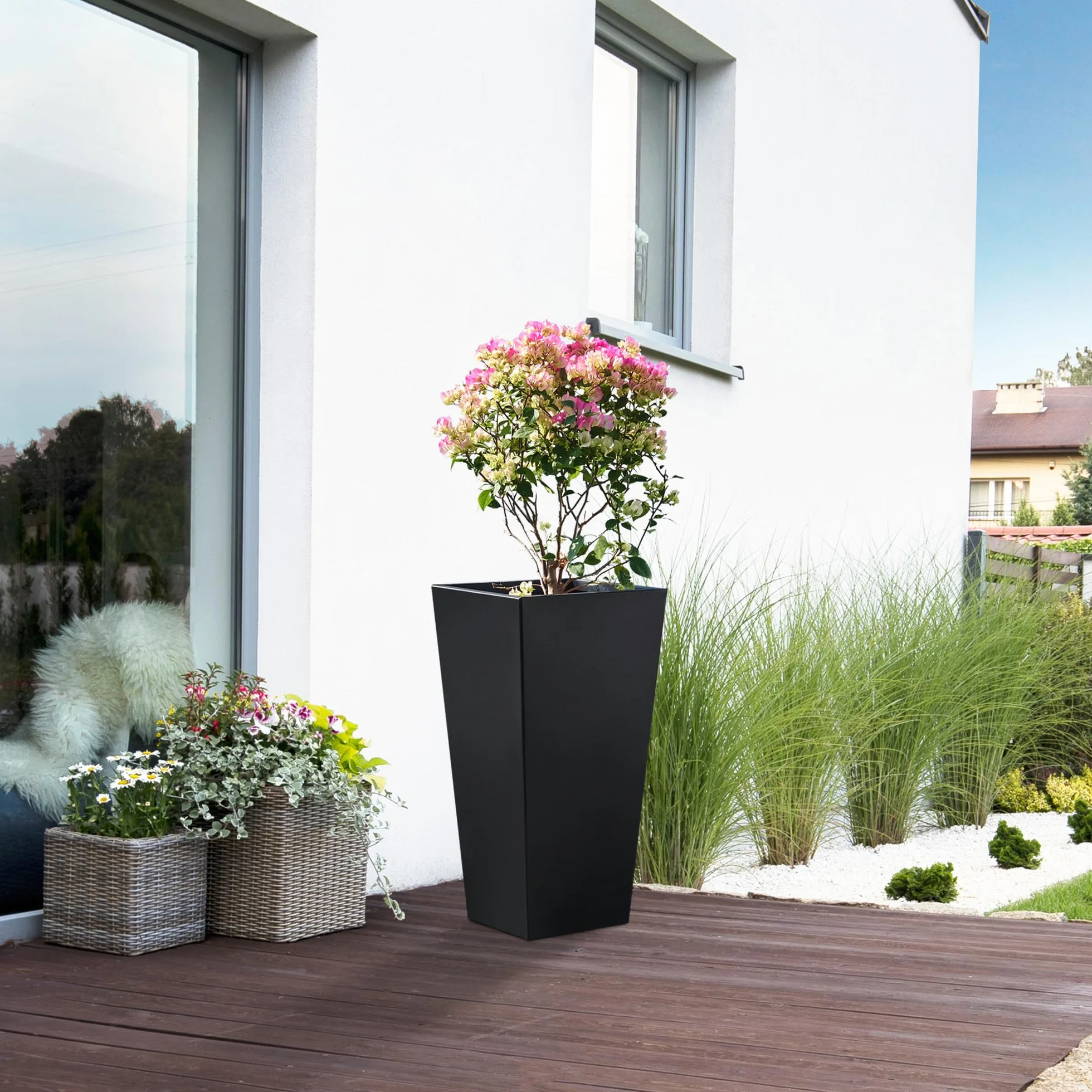 casa.pro Bac à Plantes Jardinière Acier 76 x 39 x 39 cm Noir avec Trou de Drainage Extérieur Intérieur