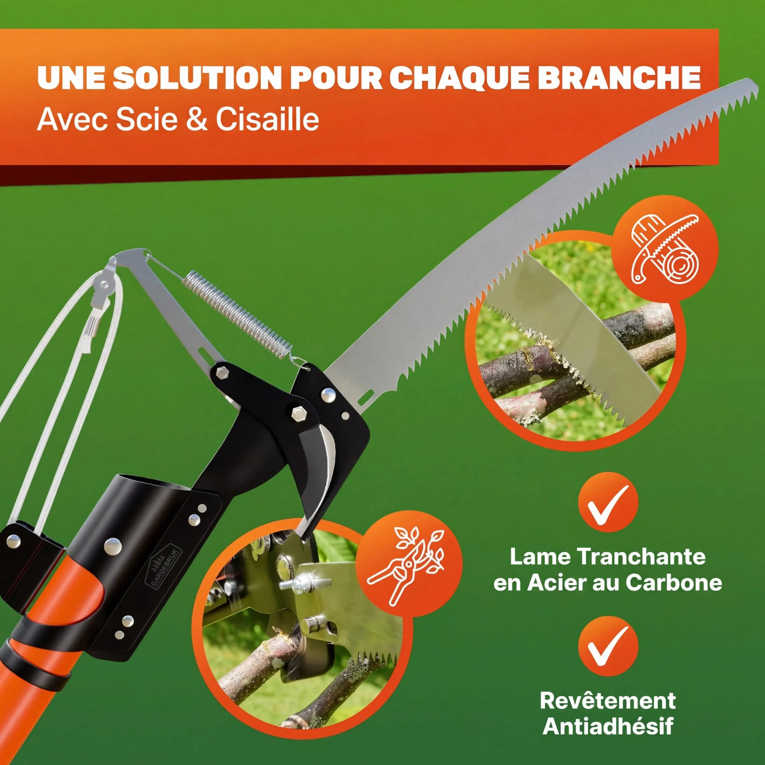 Deuba® Scie télescopique 2en1 Hauteur de Travail Max. 4m Corde tirage sécateur Coupe-Branches Arbre scie à élaguer Jardinage Outil