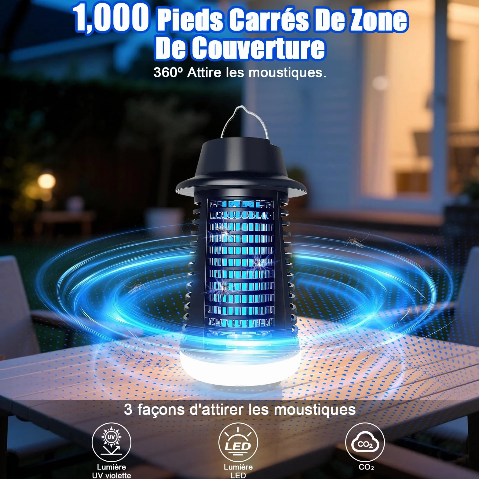 Lampe Anti Moustique LED 4200V 15W UV Tue Mouche Electrique Piège Intérieur Extérieur