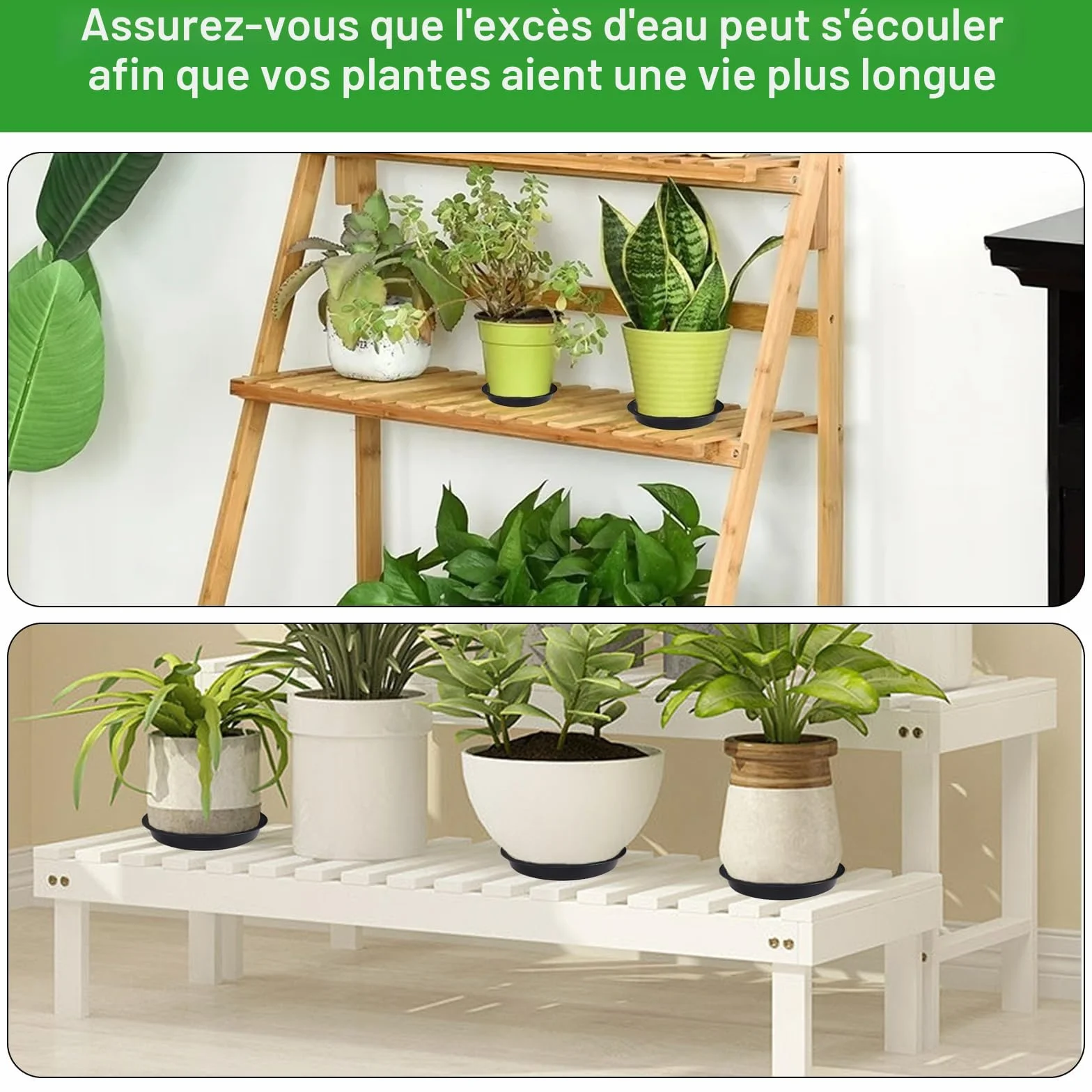 Lot de 16 Soucoupes Pot de Fleur Plastique Rond avec 18 Étiquettes pour Plantes Intérieur Extérieur