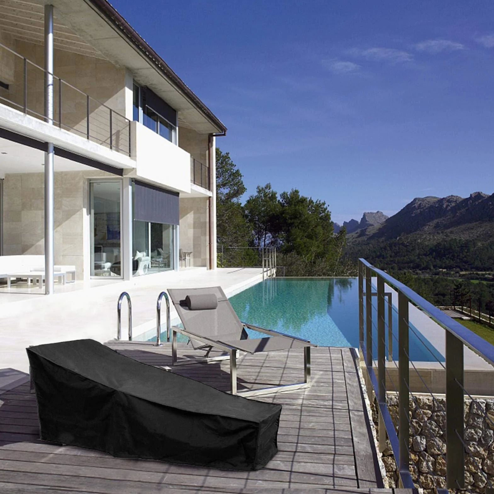 Bain Housse Chaise Longue Anti-UV Anti-Vent Imperméable 420D Oxford 200x68x40-70cm Jardin