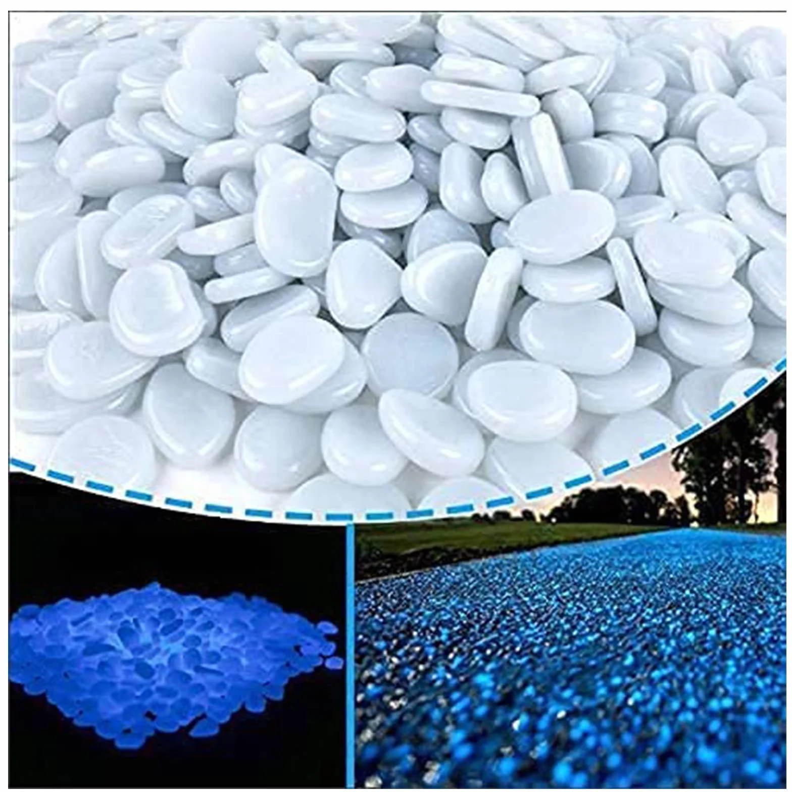 300 Pièces Pierres Lumineuses Décoratives pour Jardin Extérieur, Cailloux Aquarium Fluorescents