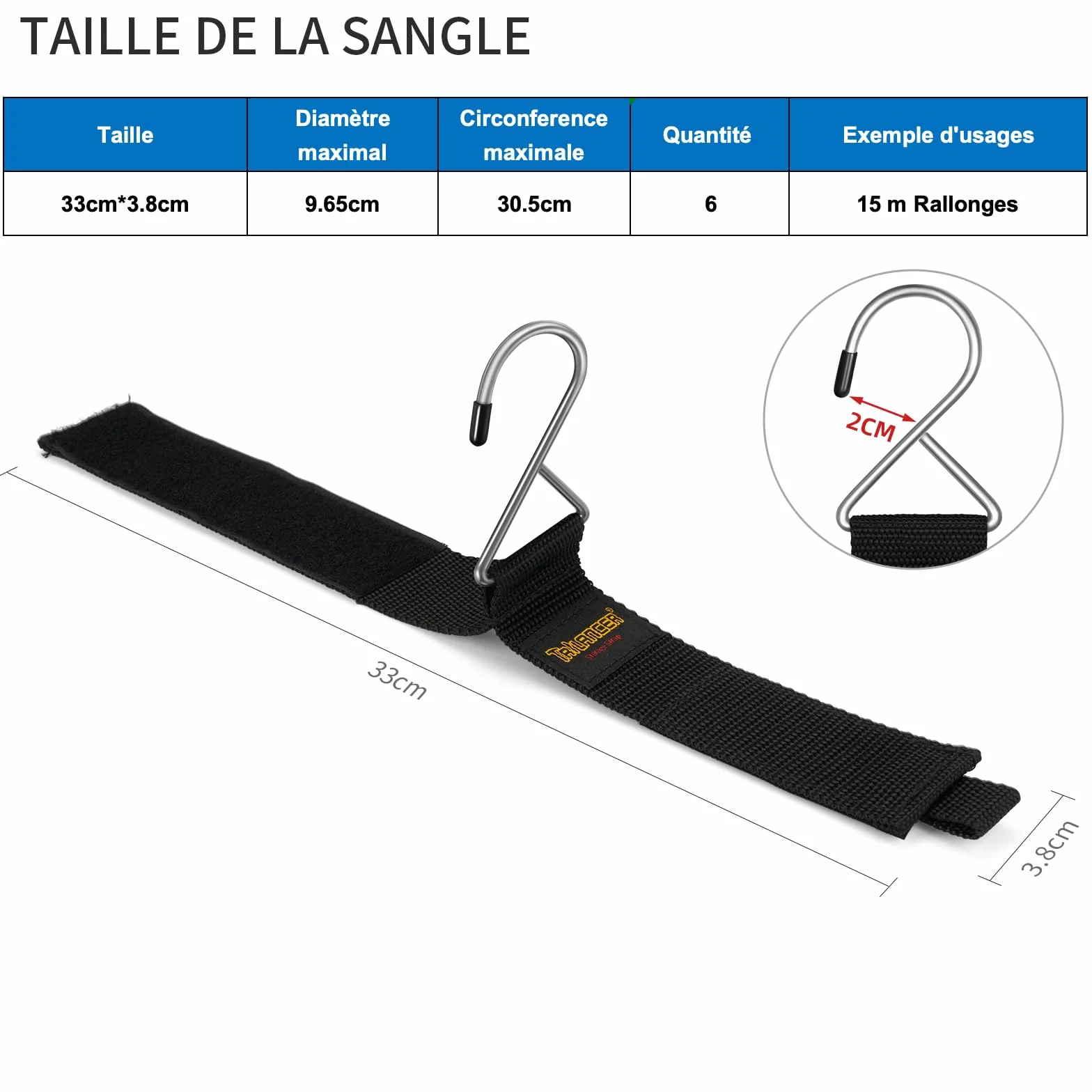 Lot de 6 Organisateur de Câbles pour Rangement,Sangles Auto-agrippante avec crochet en métal pour Attacher aux Murs les Câble, les Fil,les Corde,les Tuyaux,Organiser la Maison,le Garage ou un Atelier