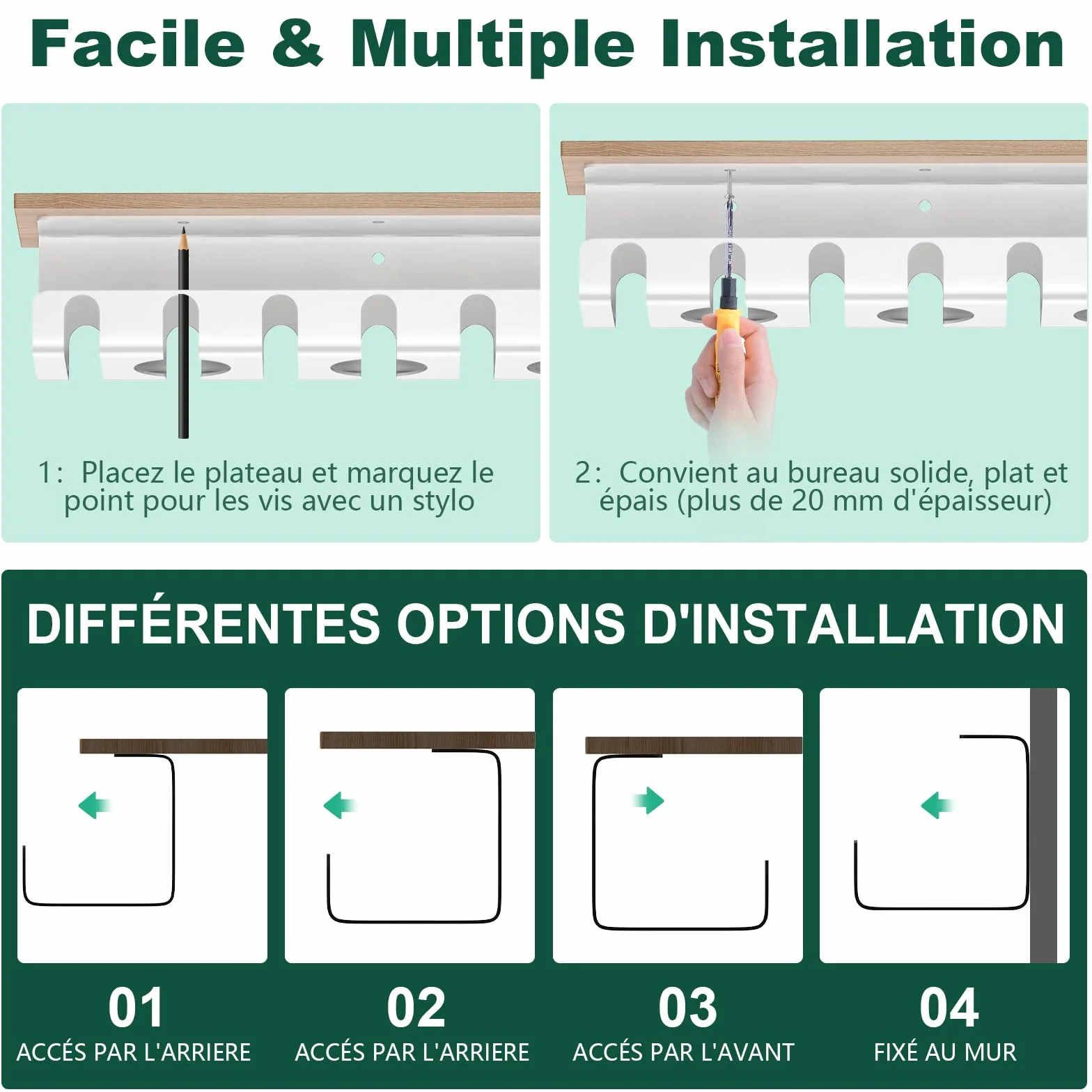 Oududianzi Set de 2 Chemin de Câble, Cable Management Bureau Blanc, Range Cable Bureau, Cache Cable, Goulotte Passe Cable, Organisateur de Cable pour La Gestion des Câbles et des Multiprises