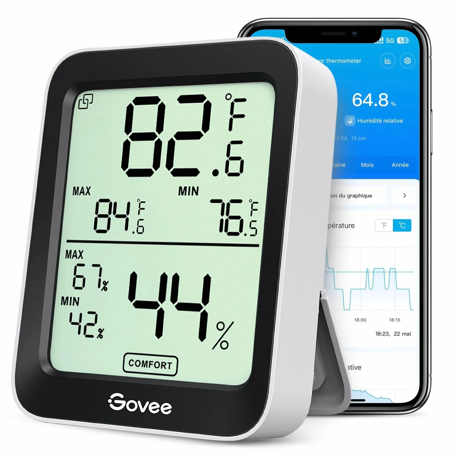 Govee Thermomètre Hygromètre Intérieur Bluetooth LCD Haute Précision Capteur Humidité Température