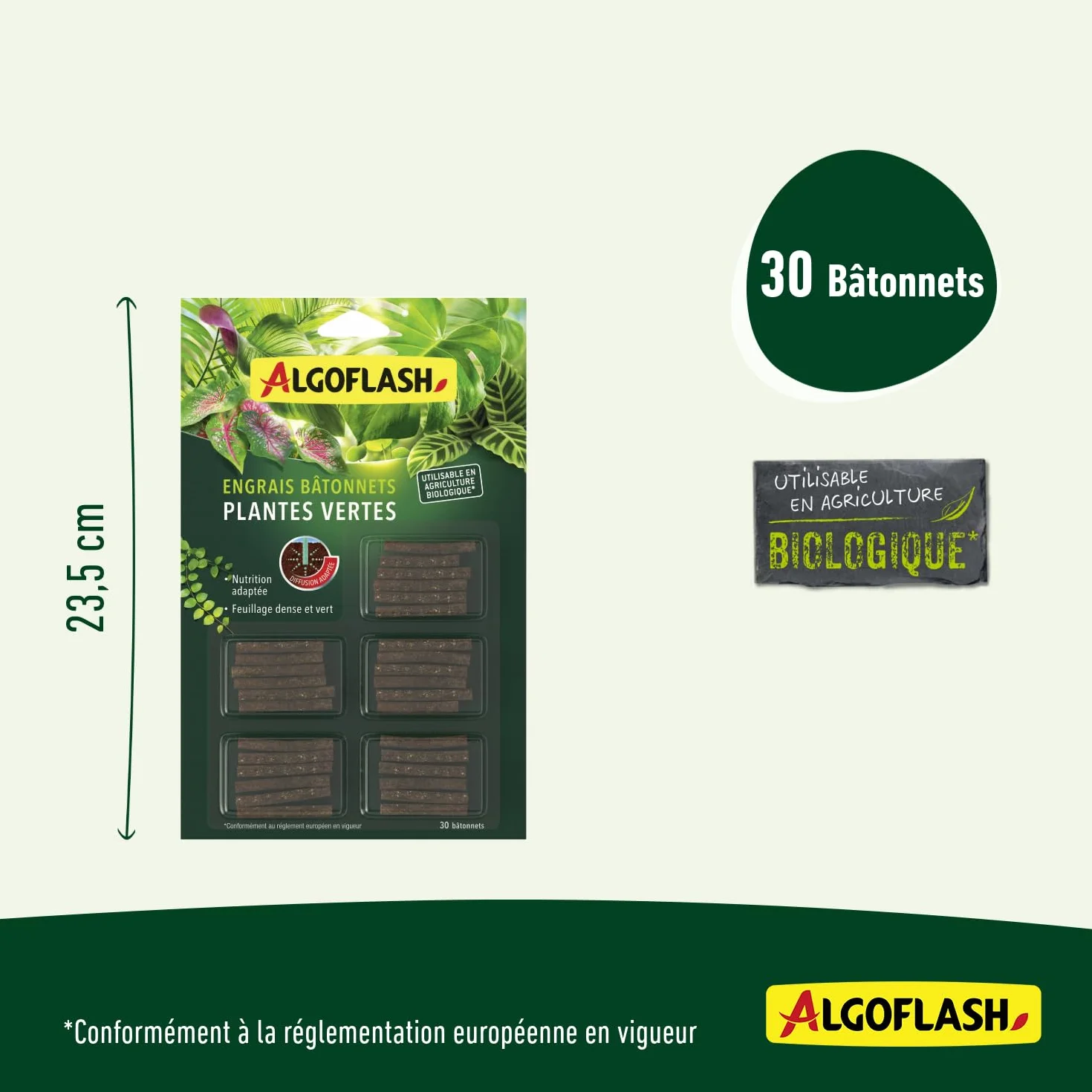 Algoflash Bâtonnets Engrais Plantes Vertes Agriculture Biologique 30 Bâtonnets