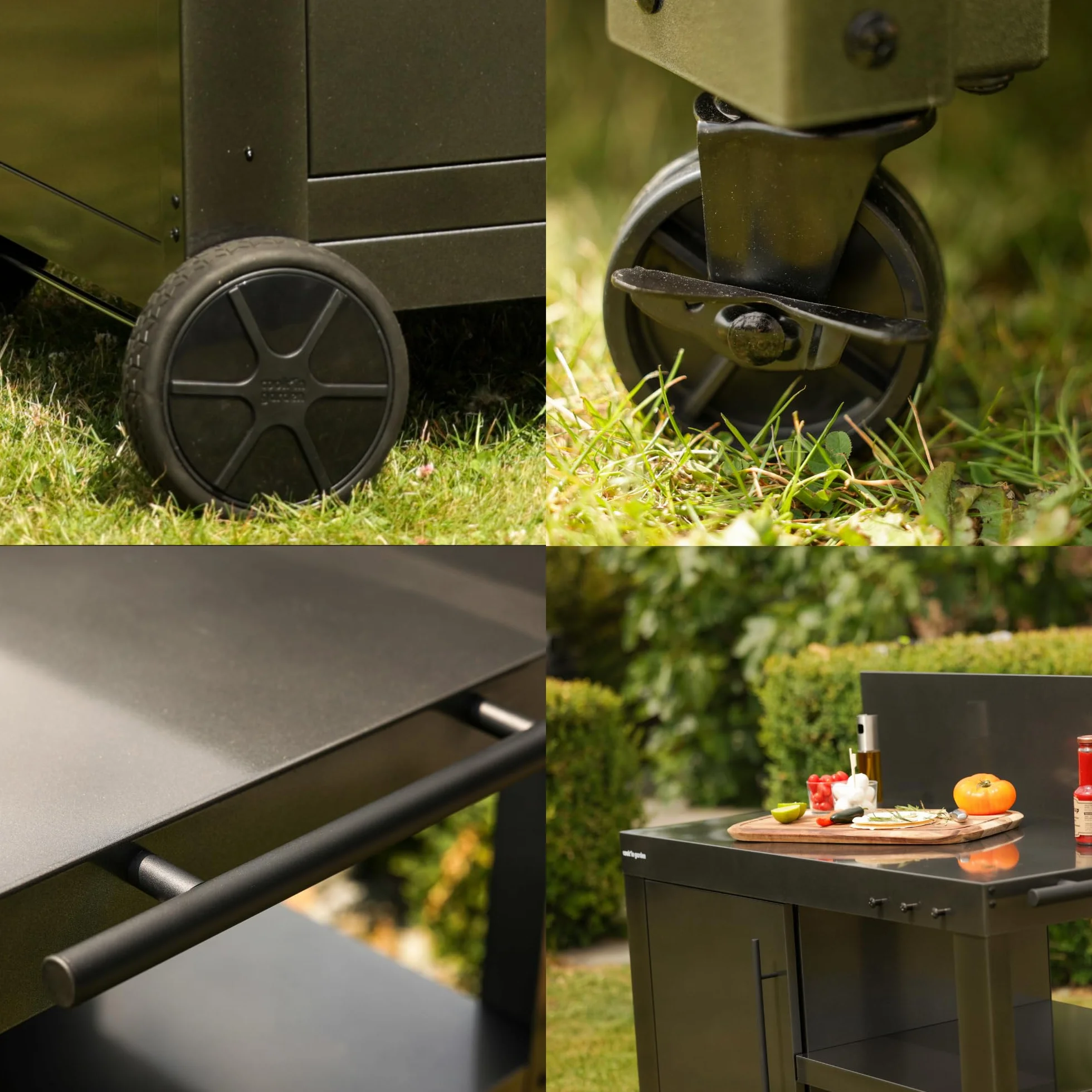 Cook'in Garden Desserte Nova 110 Premium Chariot de Jardin avec Plan de Travail, Meuble sur Roulettes pour Plancha ou Barbecue, Noir
