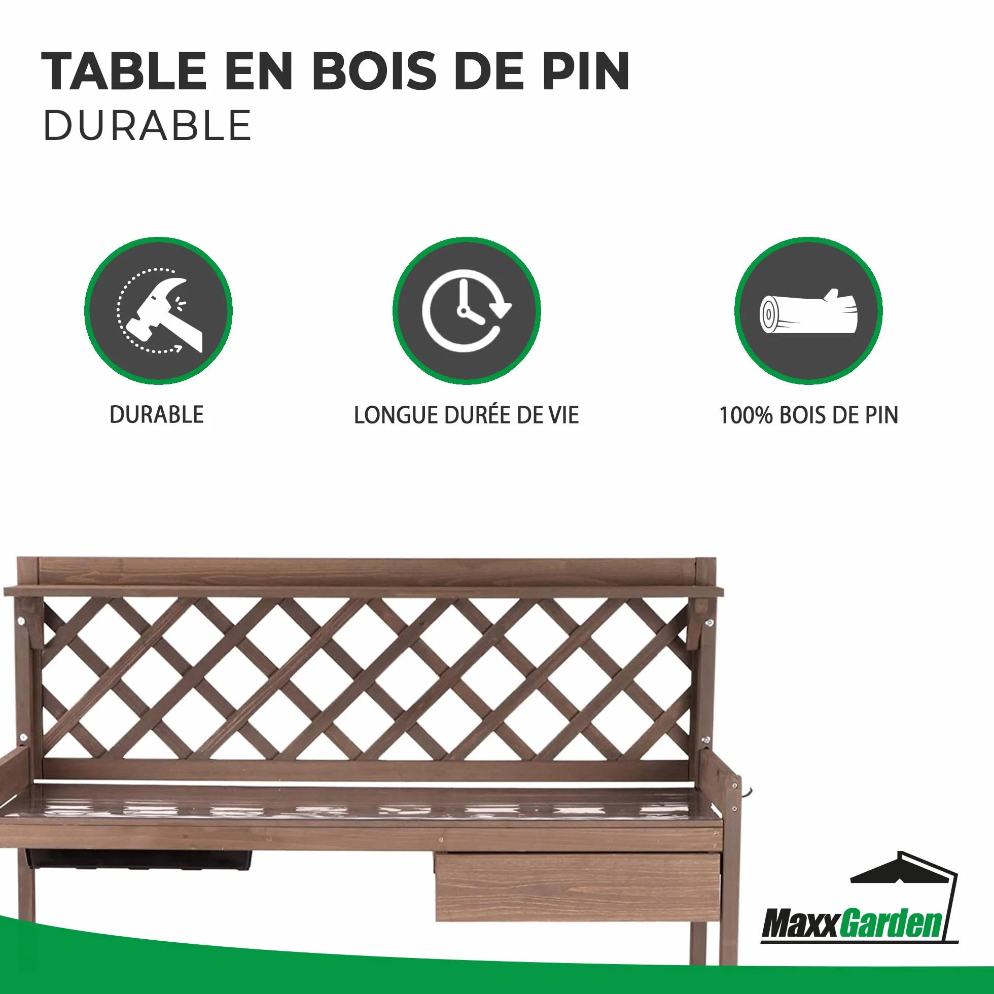 MaxxGarden Table de Rempotage en Bois 110x50x114cm pour Jardin, Terrasse et Balcon