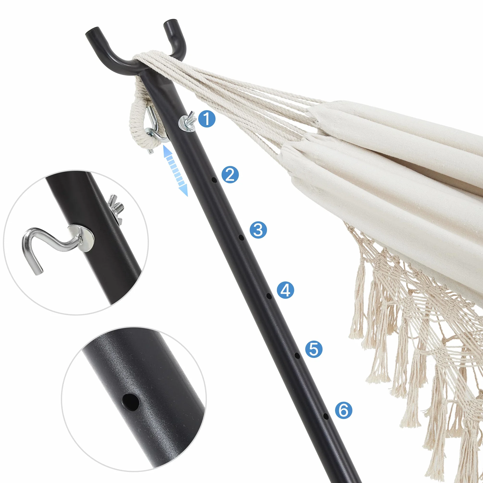 Hamac bohème pour 2 Personnes avec Support Réglable en Hauteur, Cadre métallique, Beige
