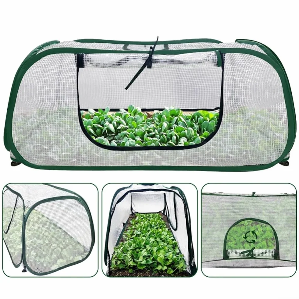 Housse de protection en polyéthylène pour serre tunnel 115 x 50 x 45 cm avec 6 piquets de sol