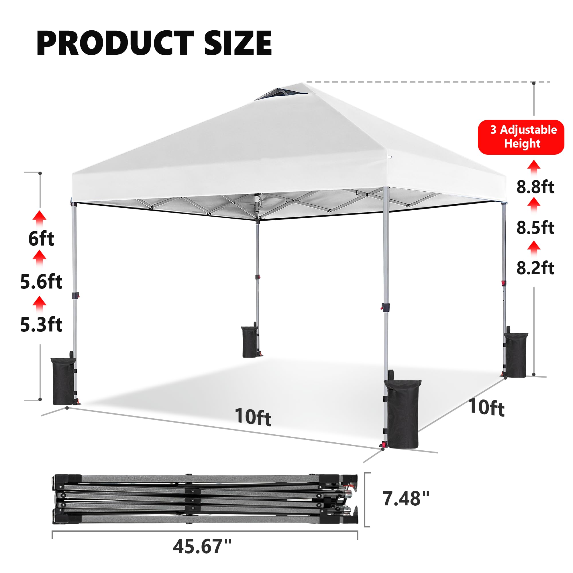 10x10ft Effortless Pop-Up Canopy with Rolling Bag