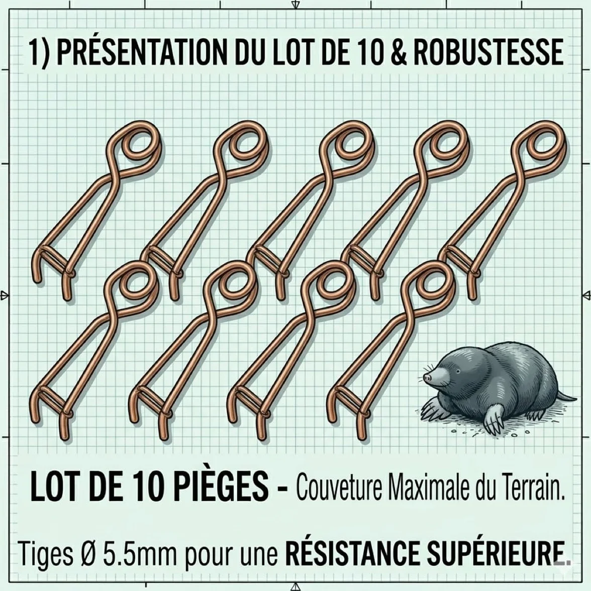 Pièges à Taupe Putange Traditionnel Acier cuivré Lot de 10