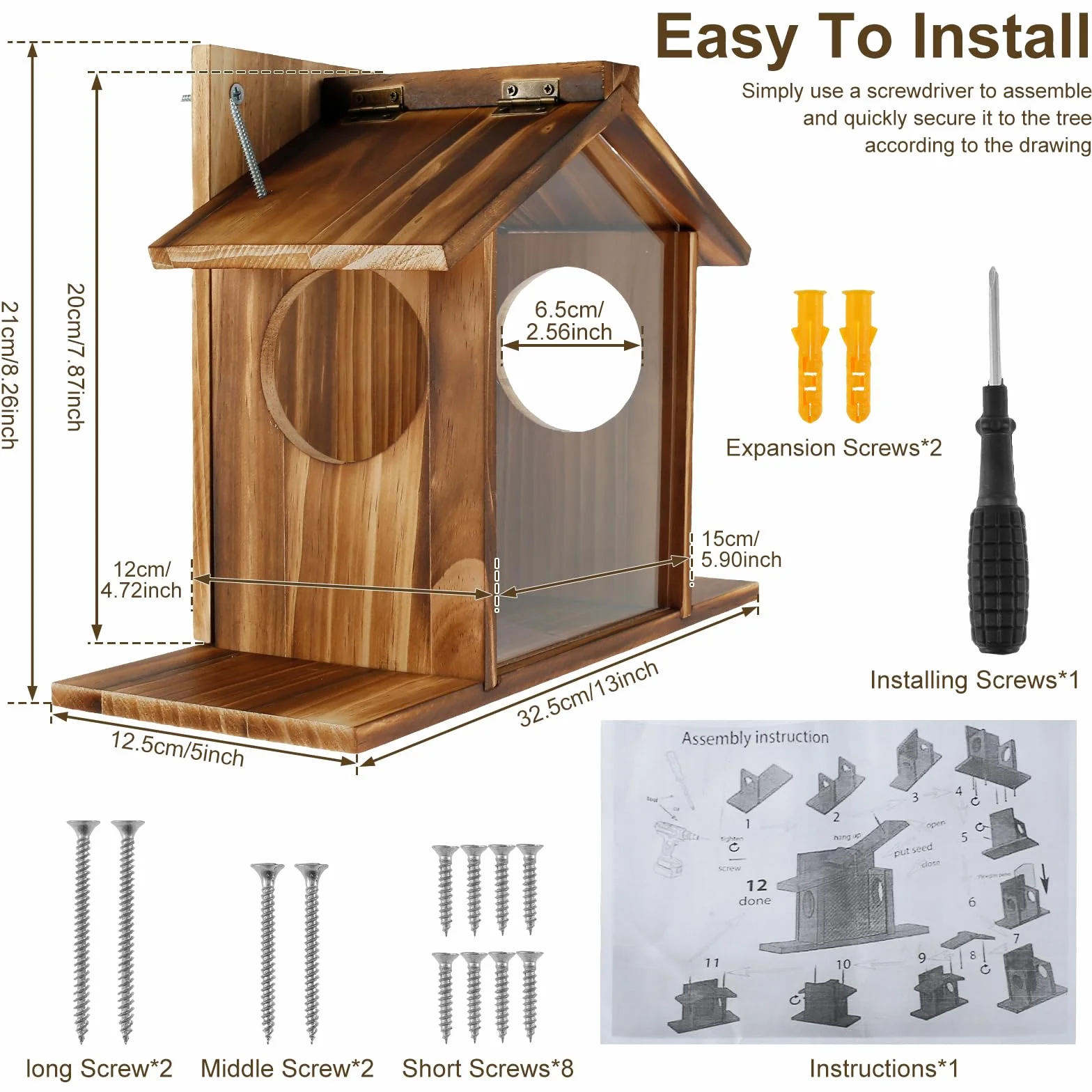 Mangeoire à écureuils en bois avec toit flexible, station d'alimentation extérieure grande capacité