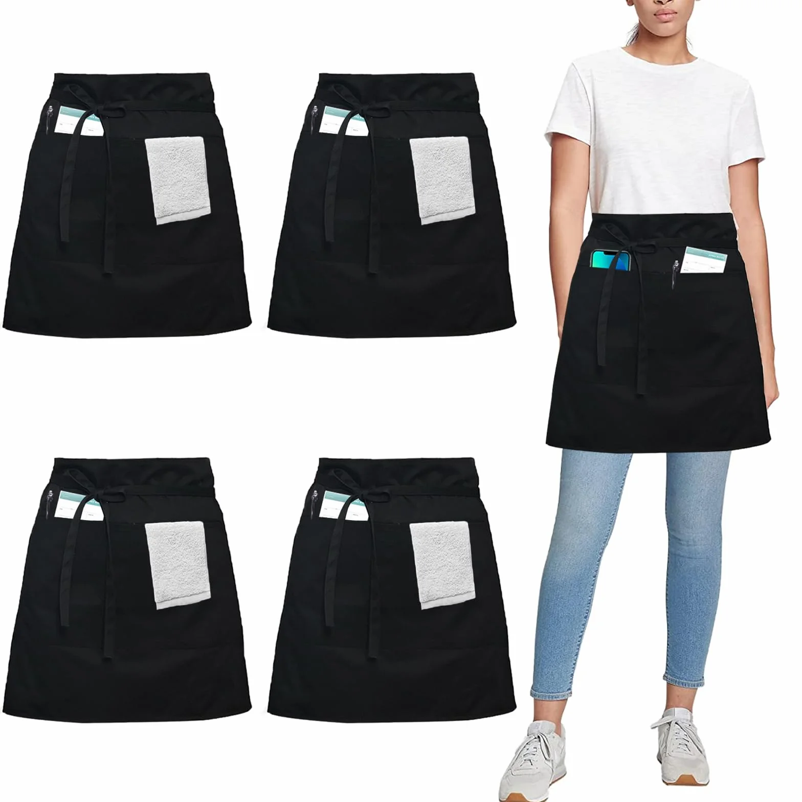 Tablier de Taille 4 Pièces pour Hommes Femmes Serveuse Chef Restaurant Café Bar
