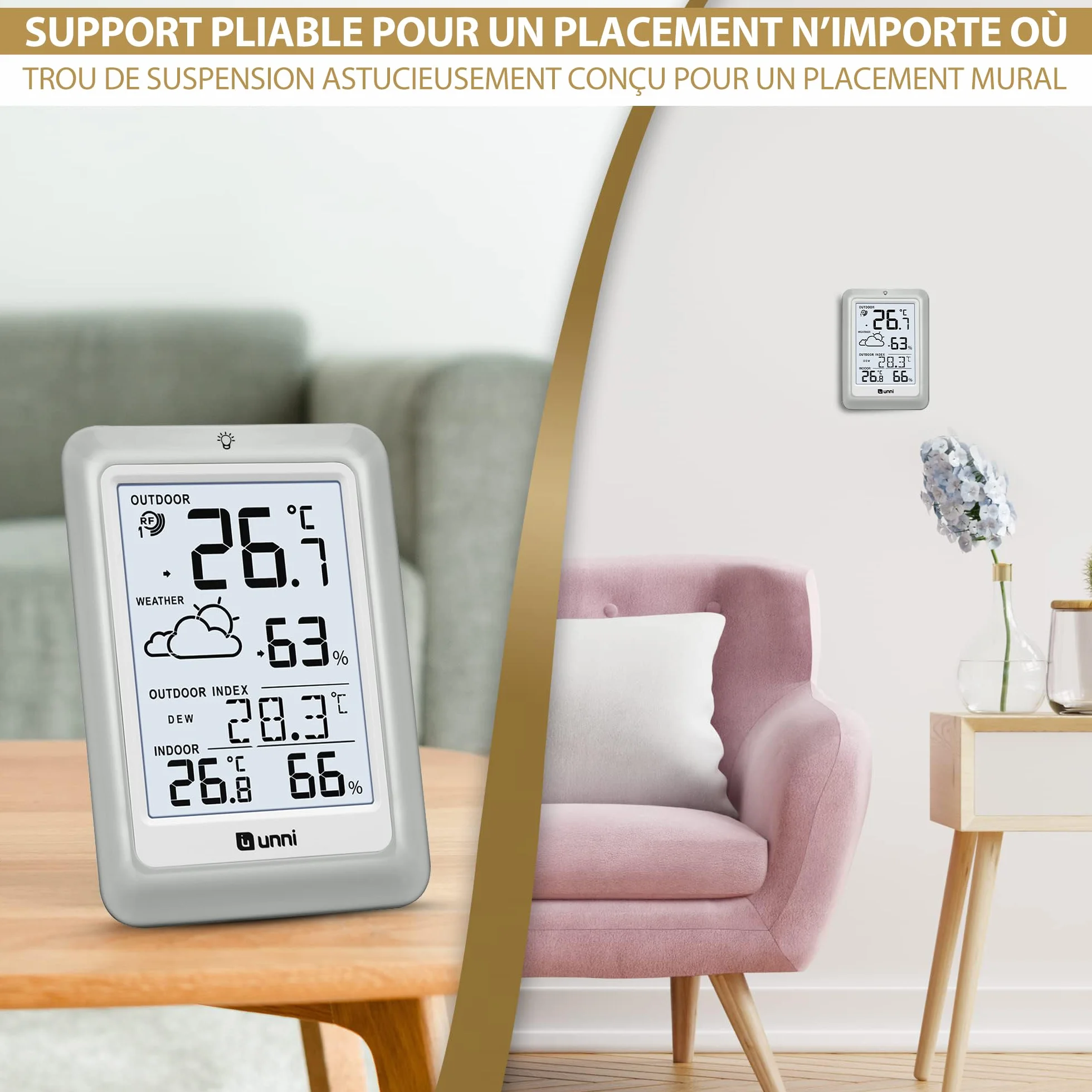 Station Météo Sans Fil Numérique Thermomètre Hygromètre Intérieur Extérieur avec Capteur 100m