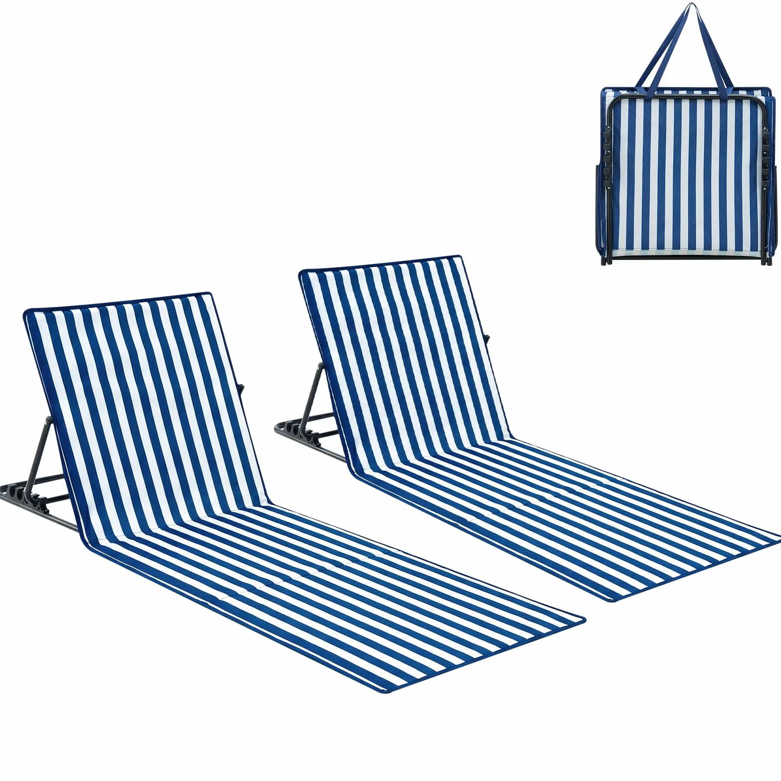 Palawano 2PCS Bain de Soleil Réglable 5 Positions, Matelas de Plage Pliante et Légère Bleu Blanc