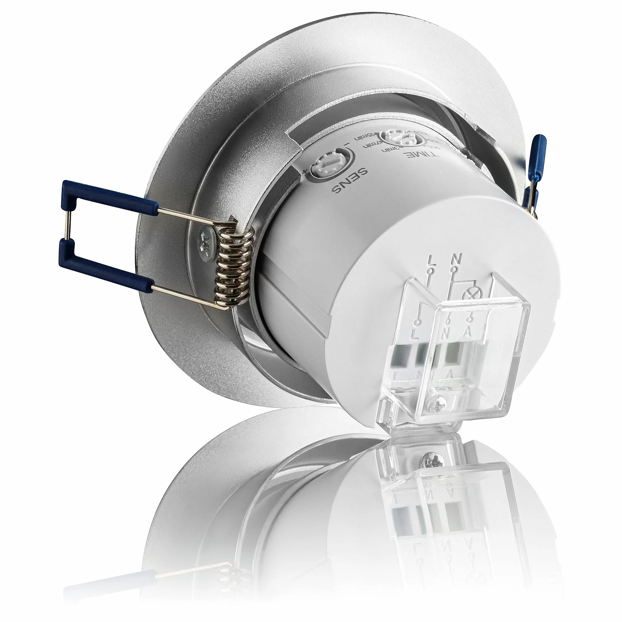 SEBSON Détecteur de Mouvement Intérieur Encastré pour Montage Plafond - programmable, Portée 8m 360°, Compatible LED, orientable, Capteur PIR, 3 Fils