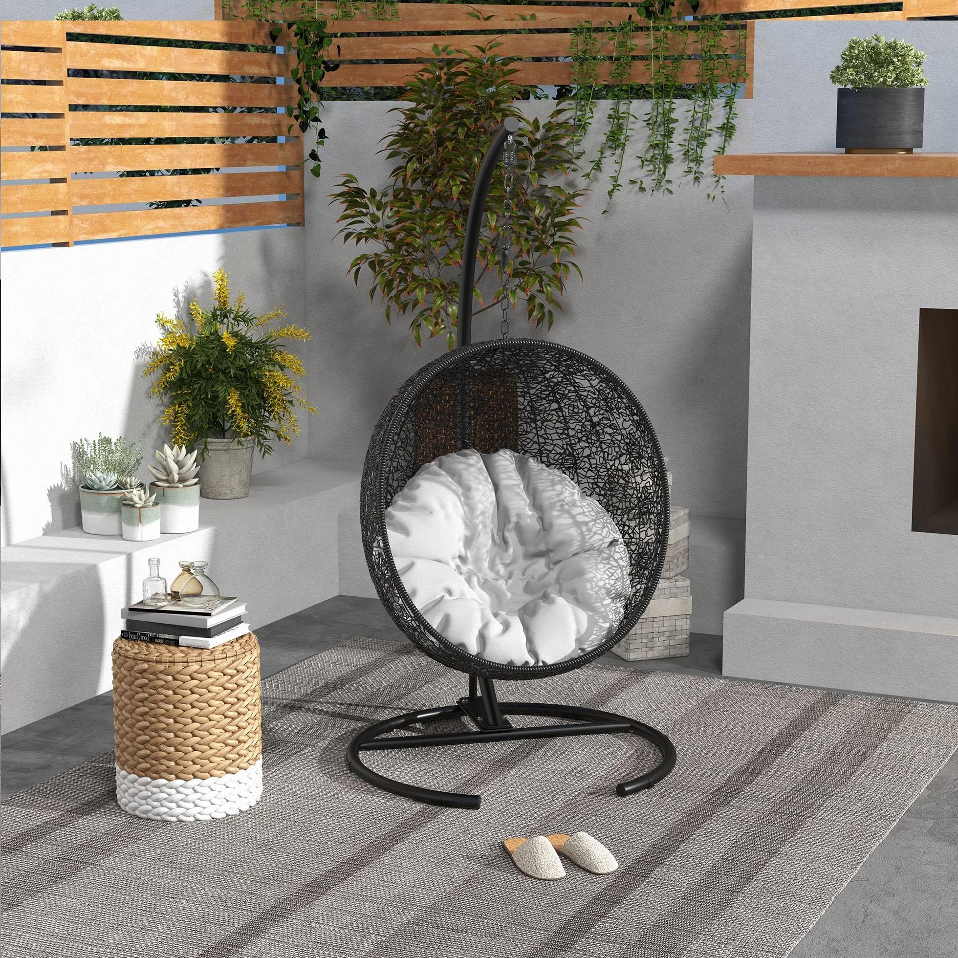 Outsunny Support Fauteuil Suspendu Base Ronde Métal 150 kg Ø102x195 cm Noir