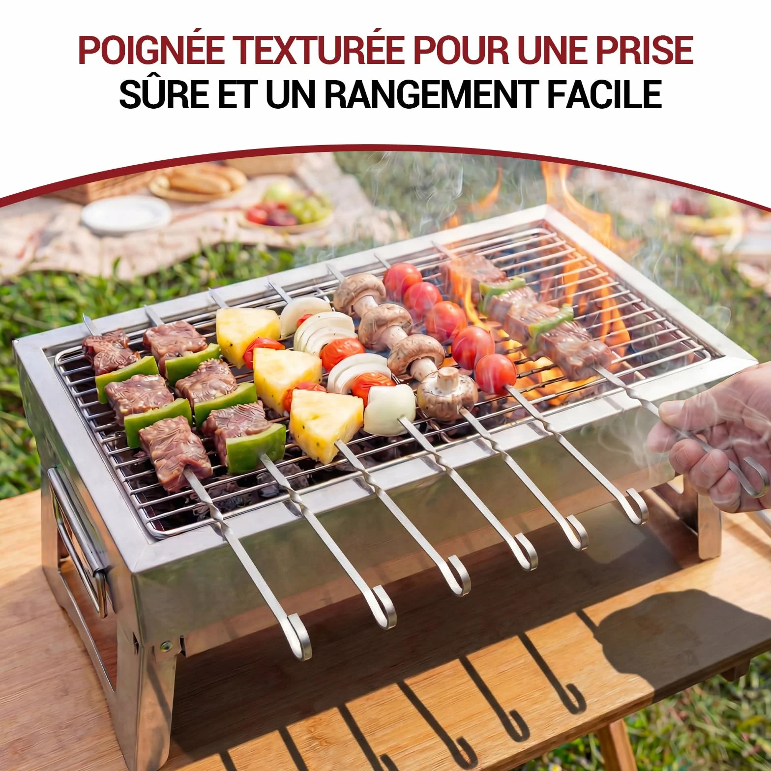 Brochettes à Viande en Acier Inoxydable pour Barbecue, Lot de 20, 38 cm