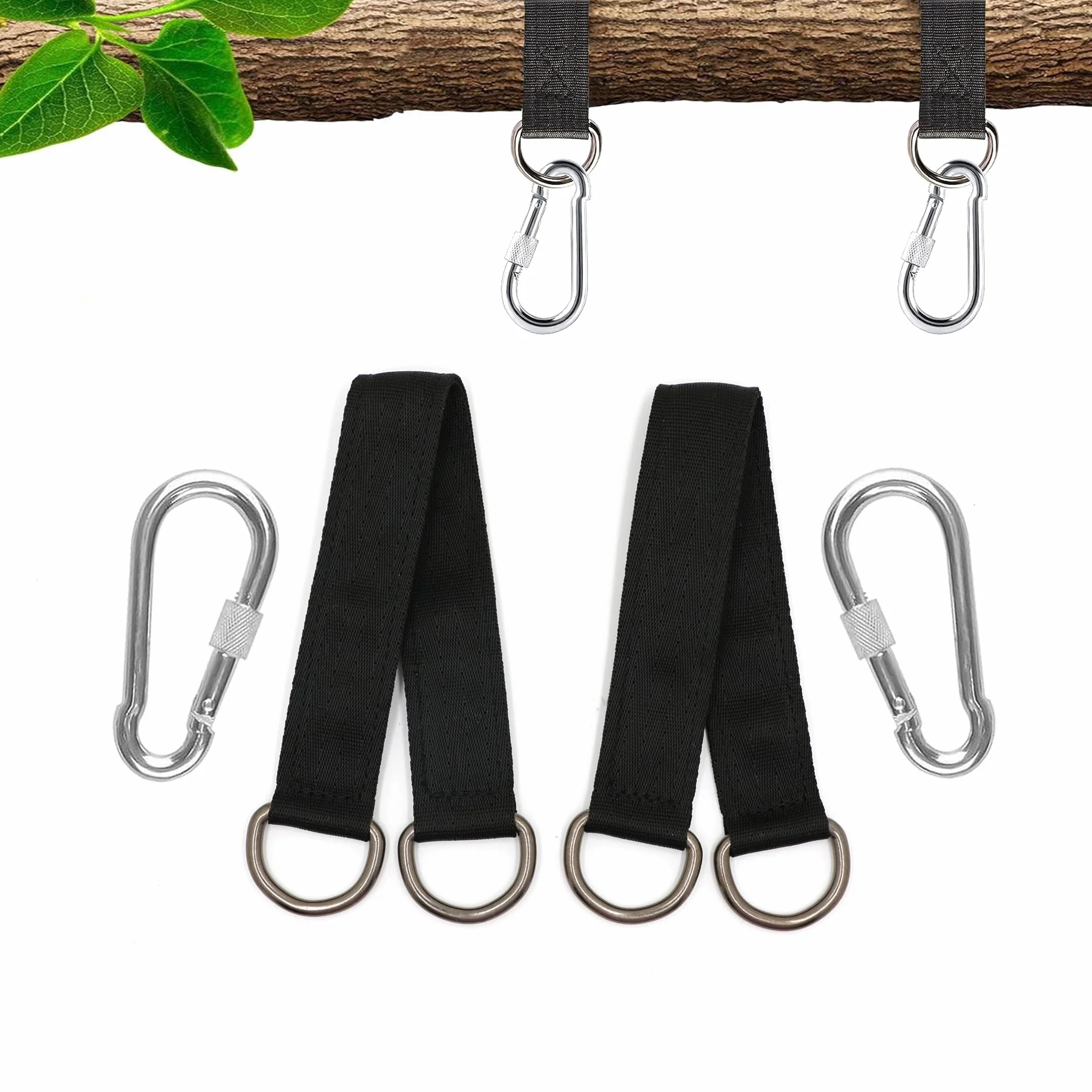 CiciIng Fixation de balançoire Sangles hamac 2 x 29 cm Mousquetons lourds Anneaux en D Polyester Suspension arbre