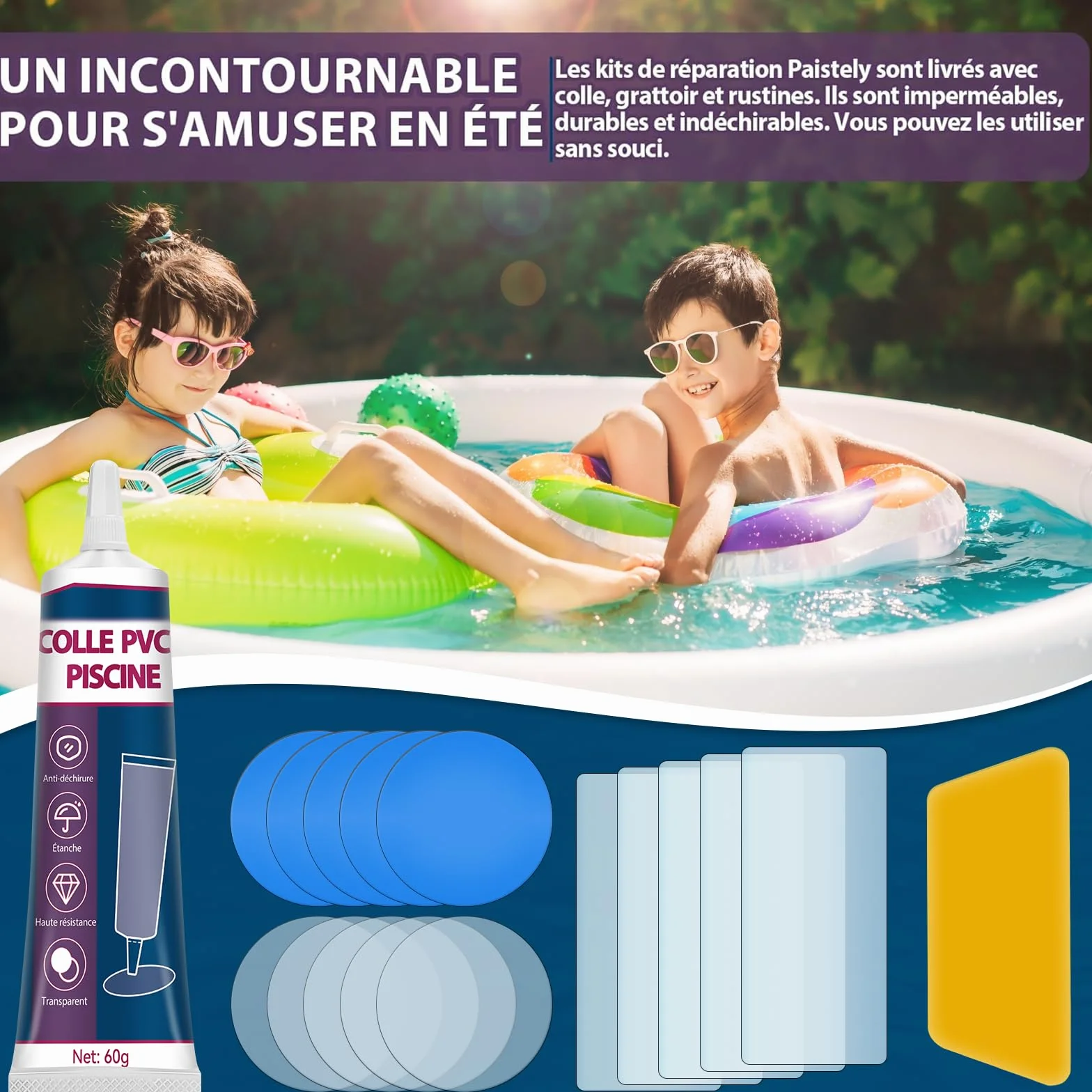 Kit de Réparation Piscine Imperméable Transparent pour PVC ABS EVA Caoutchouc