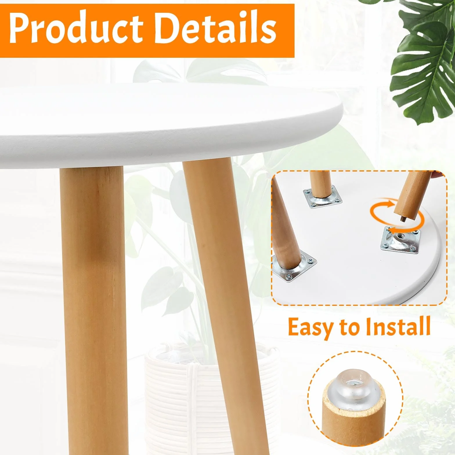 Support de Plantes en Bois Blanc Tabouret Rond pour Pots de Fleurs 42x28cm