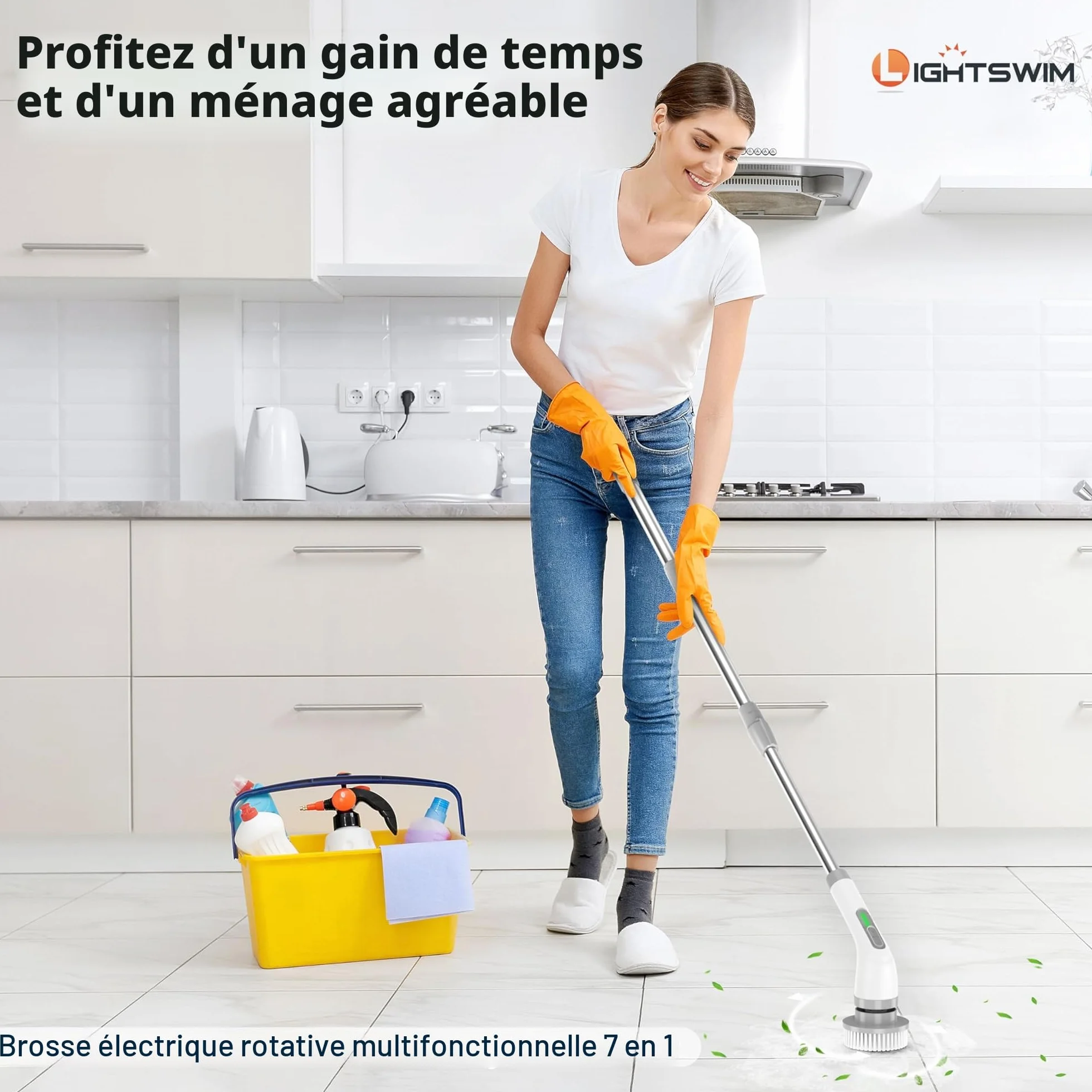 Épurateur électrique, Brosse de Nettoyage électrique 7 en 1, Nettoyage Puissant 420 TR/Min, épurateur de Salle de Bain 1,5 h Double Vitesse avec Bras d'extension pour Cuisine, Voiture, carrelage, Mur