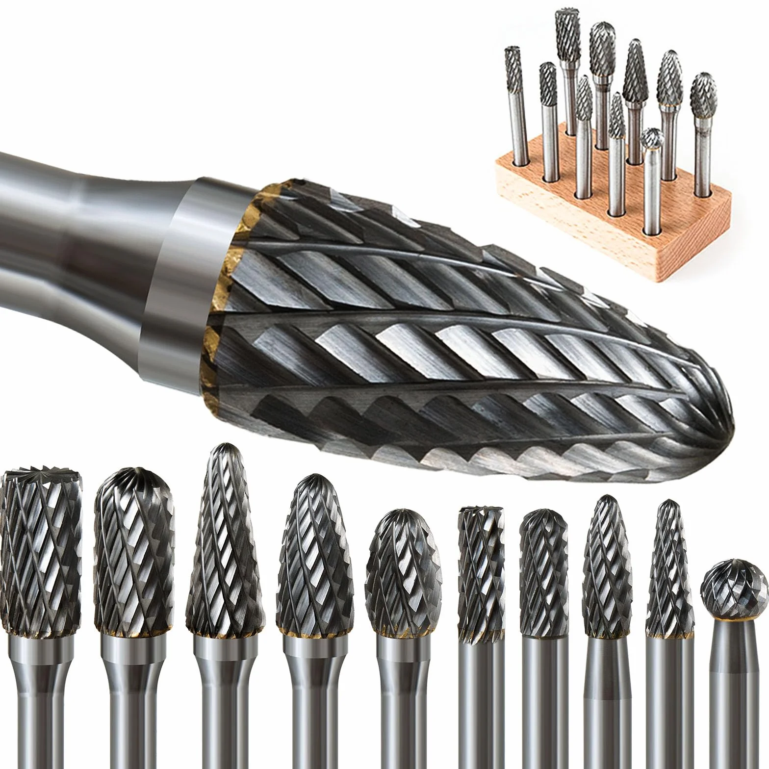 Kit de 10 Pcs Fraises Rotatives en Carbure de Tungstène Double Coupe Tige de 6mm pour Perceuse Electrique Bois Acier Métal Polissage Gravure et Perçage