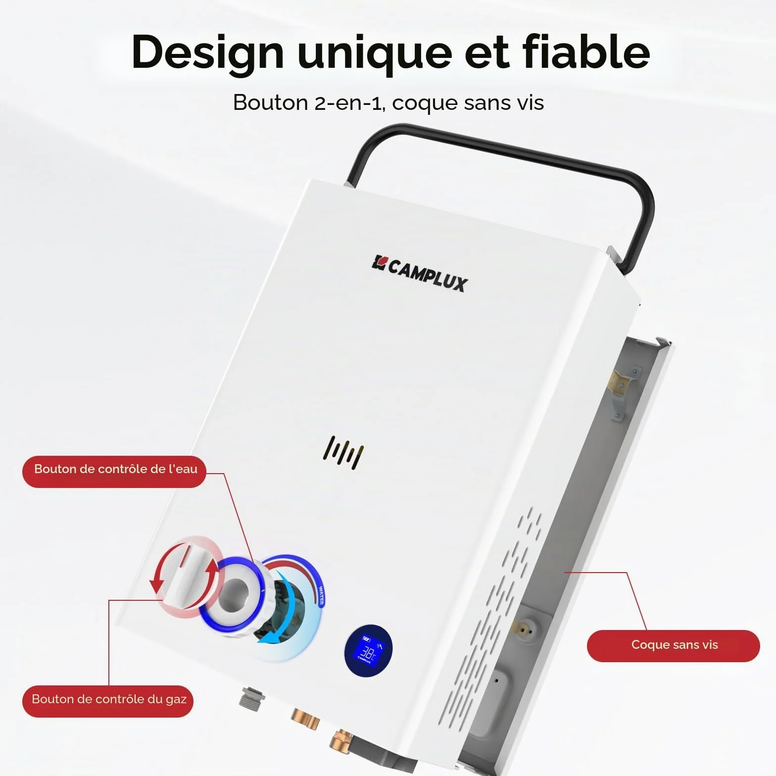 CAMPLUX F10 Pro Chauffe-Eau à Gaz 10L Portable Pompe à Eau Butane/Propane 28-37mbar Douche Extérieure Camping Caravaning