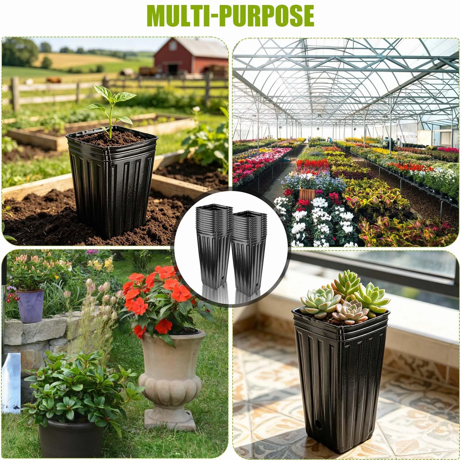 Pots de fleurs hauts en plastique 20 cm avec trous de drainage Lot de 30