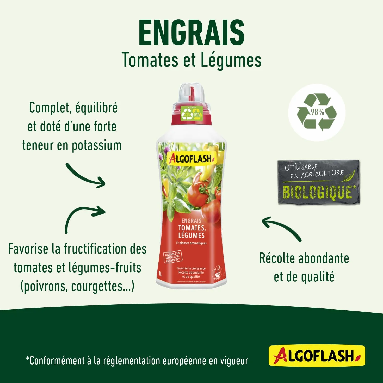 Algoflash Engrais Liquide Tomates et Légumes 1 L Agriculture Biologique