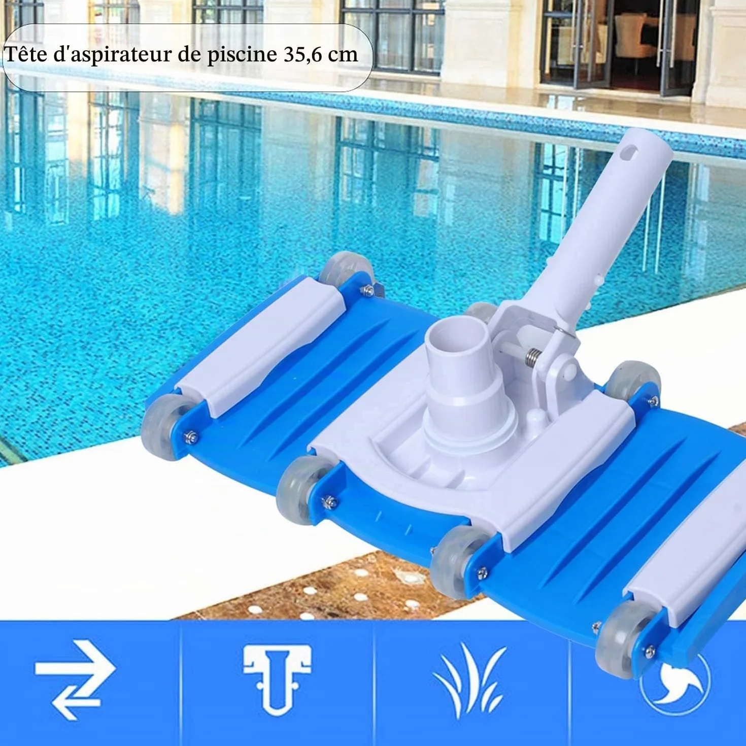 Poweka Tête de Brosse pour Aspirateur de Piscine 14" avec Roues, Flexible Pondérée