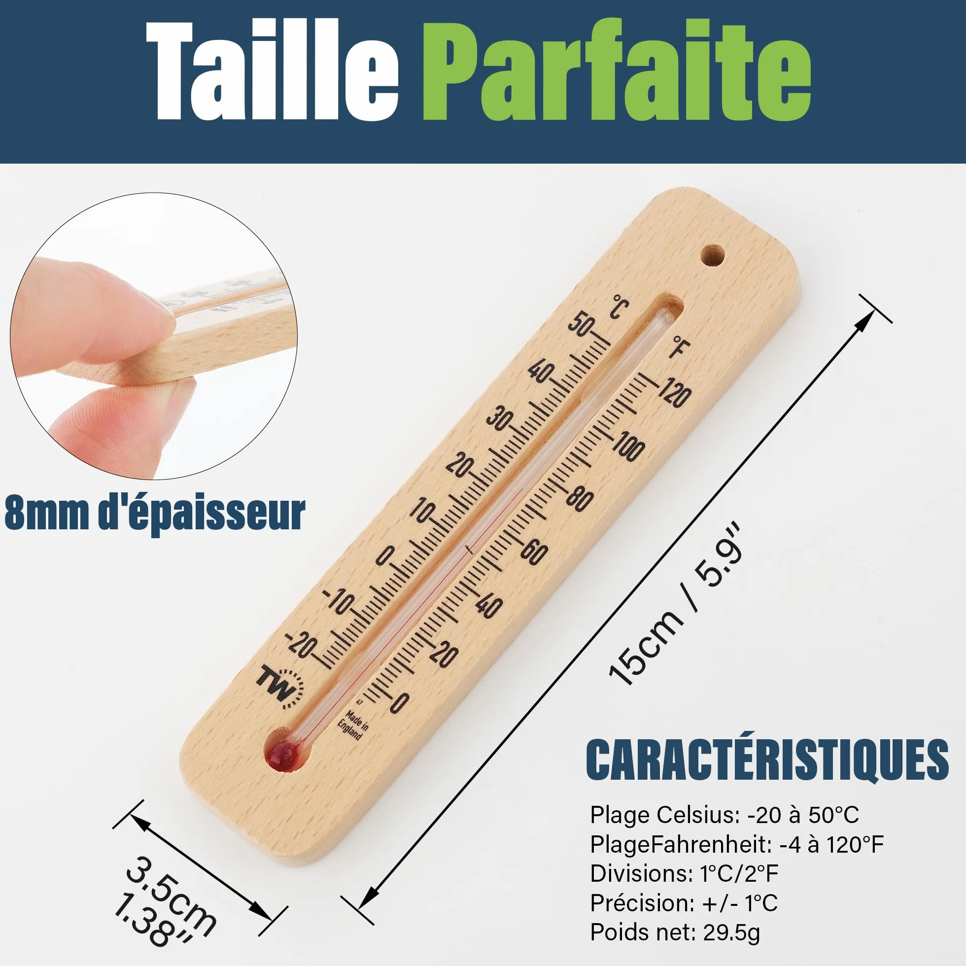 Thermomètre d'ambiance en bois pour intérieur extérieur maison bureau