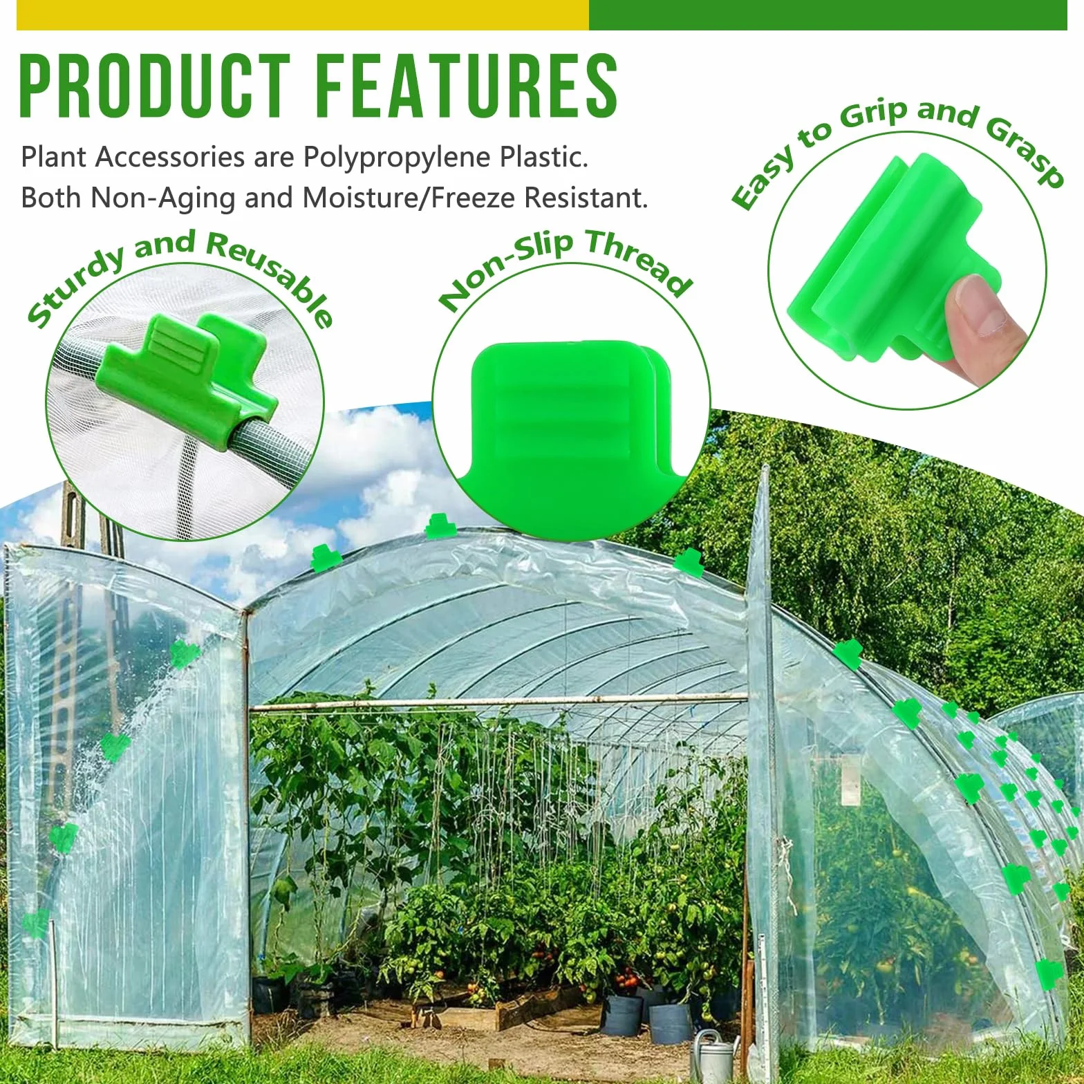 Pinces de Serre Jardin 16mm Antidérapant Vert Plastique 50 Pièces Clips pour Serre Tunnel Filet Oiseaux