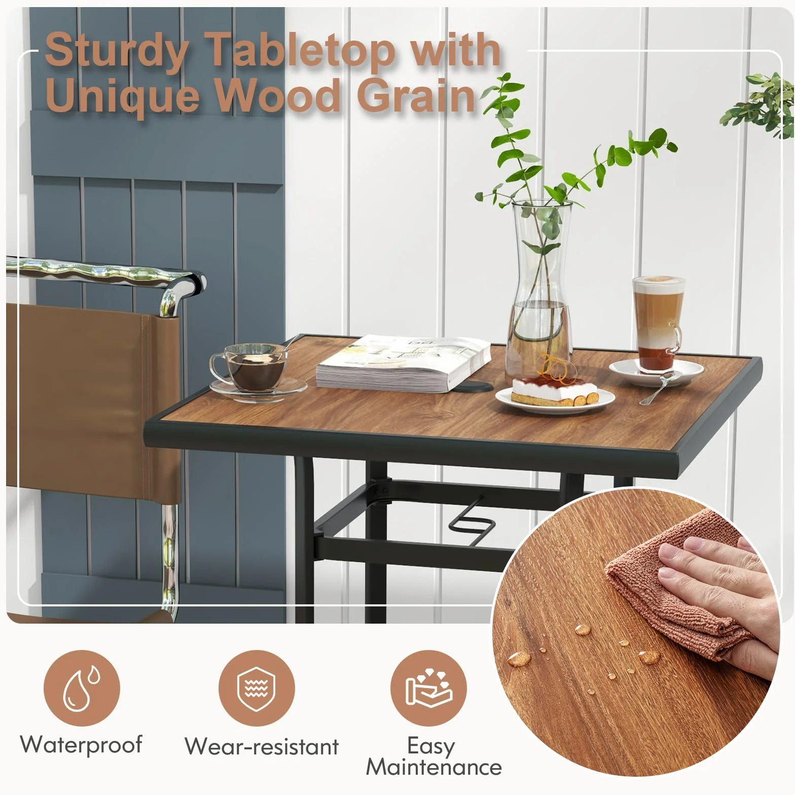 KOMFOTTEU Table de Bar Style Moderne Plateau SPC 70x70x102 cm Métal Intérieur Extérieur