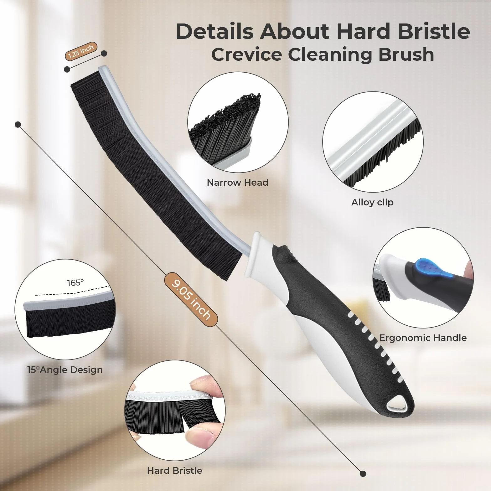 TQRR Brosse à Joints, Brosse de Nettoyage à Poils durs, Brosse de Nettoyage de Salle de Bain, Brosse Joint Carrelage, Outil de Nettoyage pour la Cuisine, Les Toilettes, Fenêtre (6, Noir)