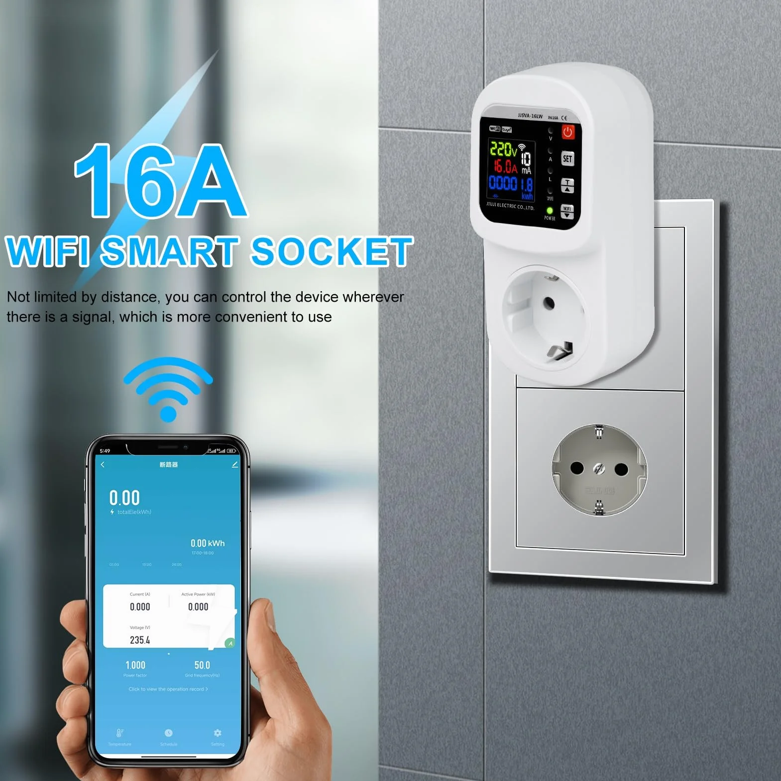 Jadeshay Wattmètre Prise Compteur d'Énergie WiFi Prise Consommation Electrique avec Écran LCD, Dispositif de Protection Contre Les surtensions 16A 230VAC, Contrôle Tuya APP