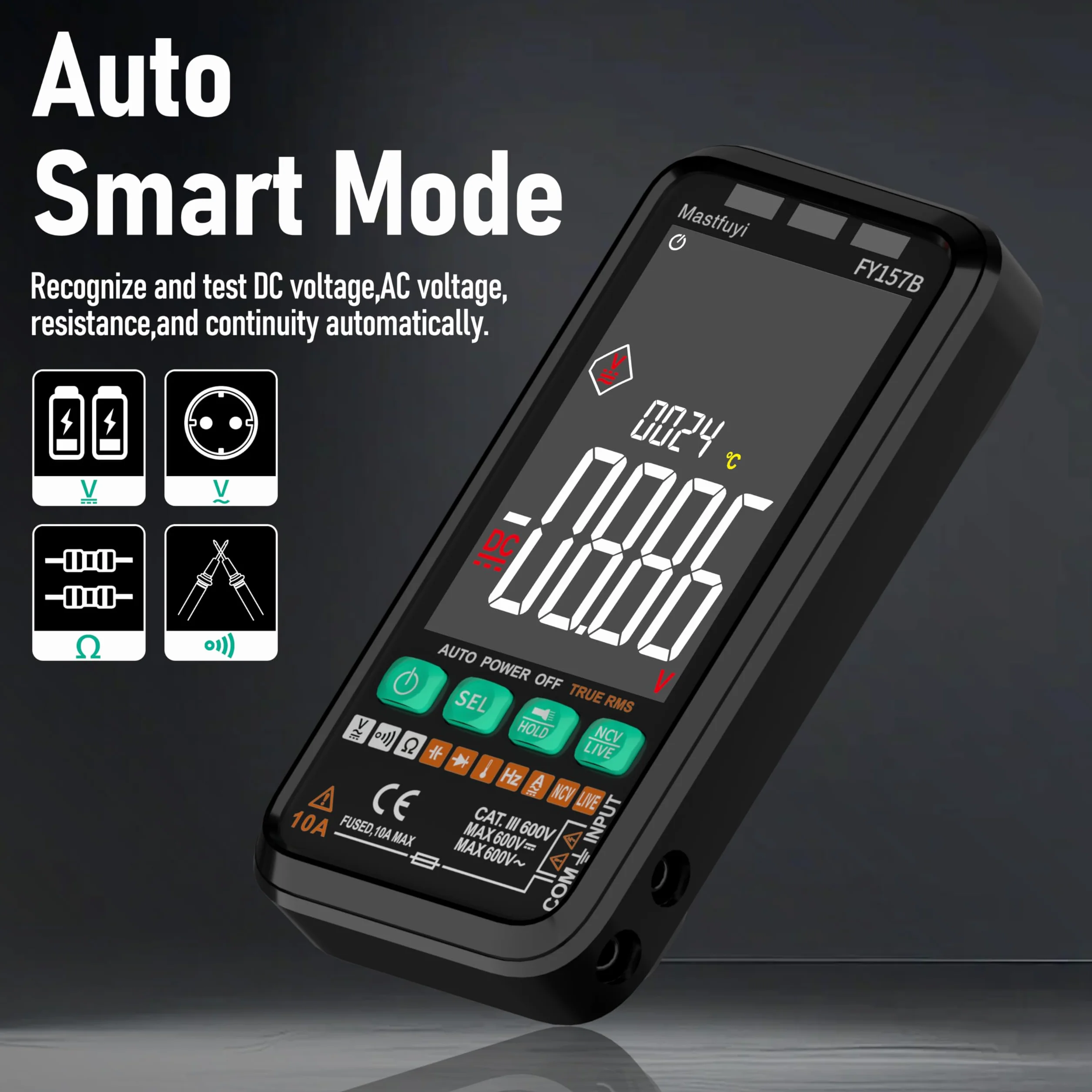 Multimetre Numérique, Testeur Électrique Rechargeable, Testeur Multiple Intelligent NCV, TRMS 6000, Protection Contre les Surcharges, Gamme Automatique, Capacité, Continuité, Fréquence, Résistance