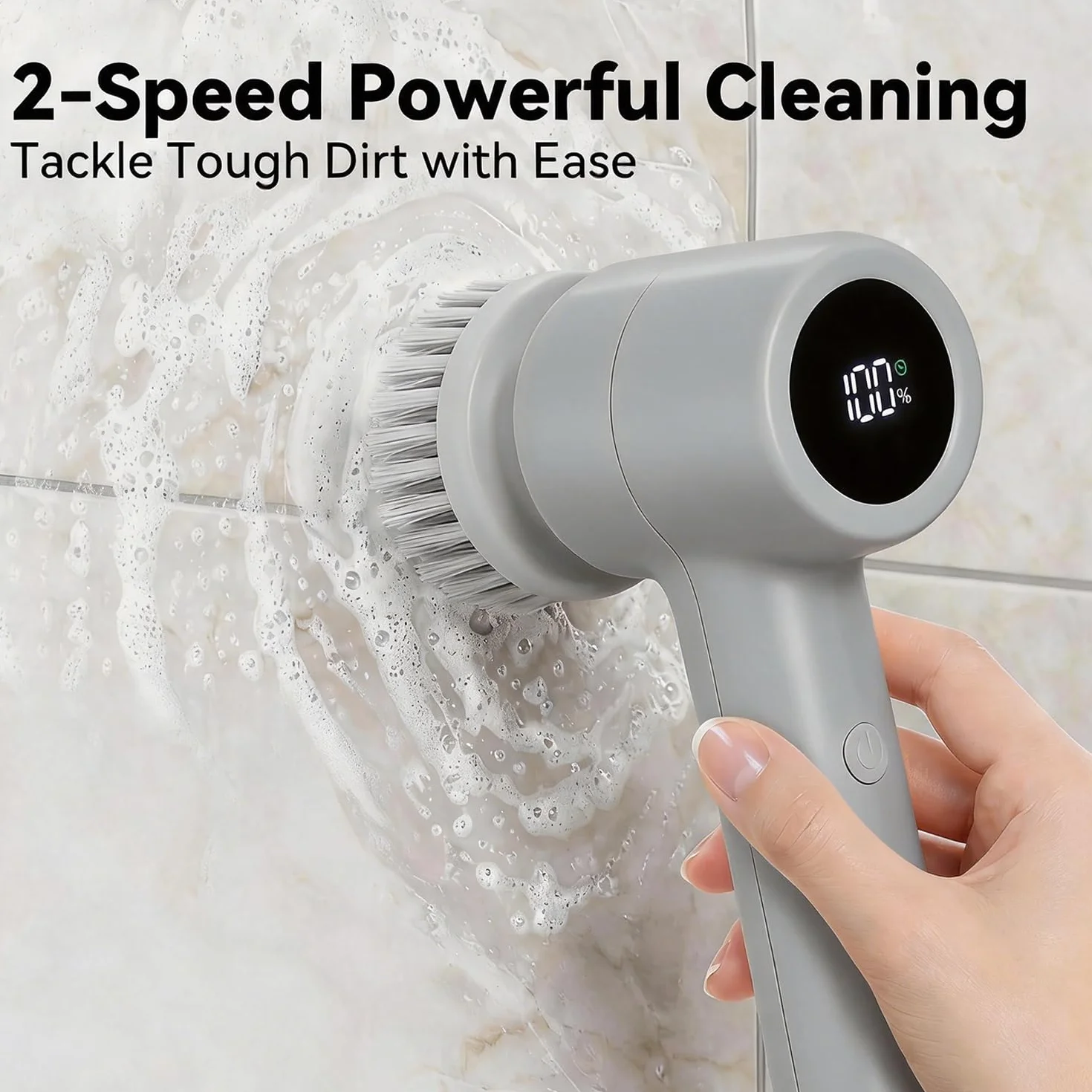 JTF Brosse Nettoyage Electrique 5 en 1,Brosse Rotative Nettoyage avec Écran LED,5 Brosses,2 Vitesses Réglables,pour Salle de Bain,Cuisine,Vaisselle,Carrelage,Fenêtre (Gris)