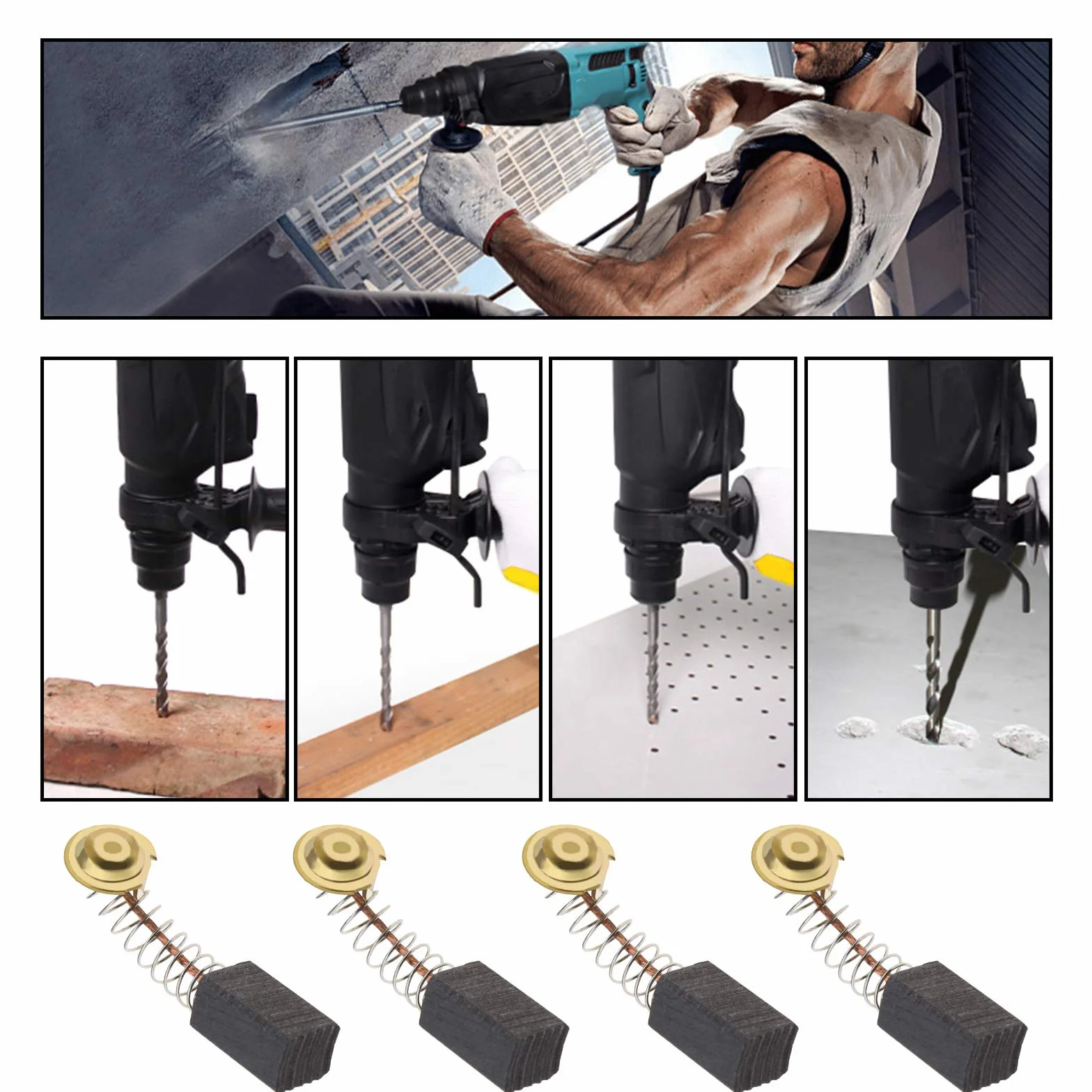 Lot de 2 paires de balais de charbon pour moteur 6,5 x 7,5 x 12 mm compatibles avec marteau perforateur rotatif Guild PDH26G 1000W Mannesmann 12590