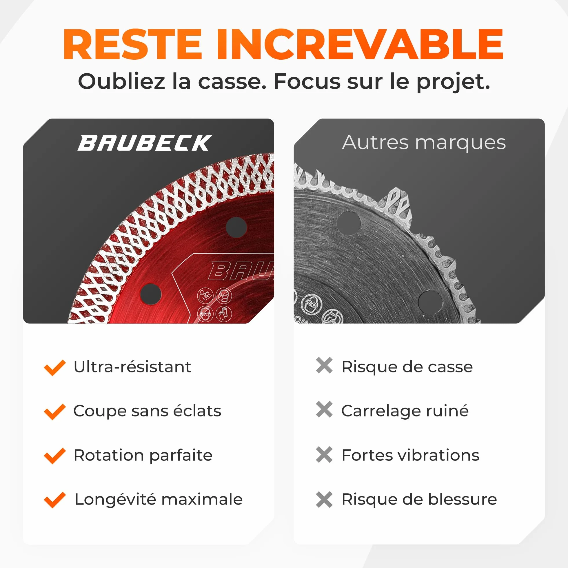 BAUBECK Disque Diamant 125 x 22,23 mm pour Carrelage, Céramique, Marbre et Pierre Naturelle – Coupe Professionnelle Haute Précision
