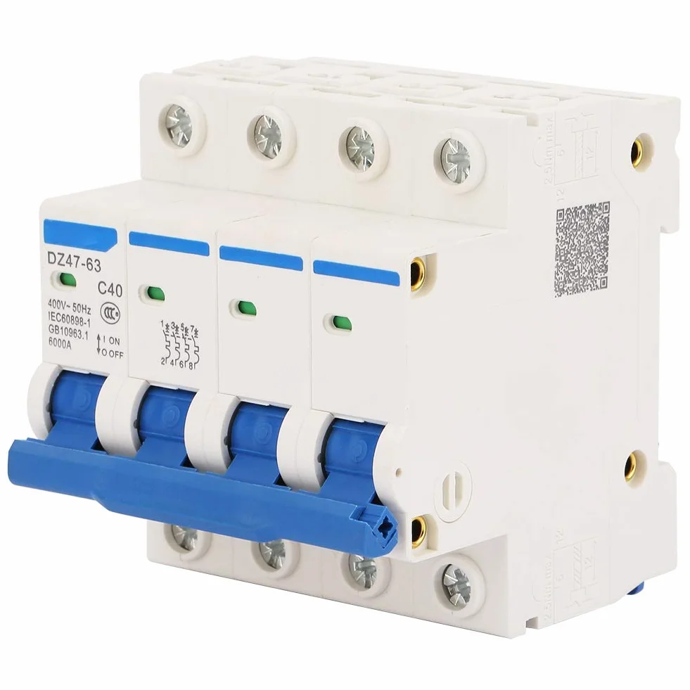 DZ47-63 Disjoncteur Miniature 4P 6KA 50Hz 40A 400V Courant Surcharge Court-Circuit Protection pour Lignes de Distribution d'Éclairage Résidentiel Système