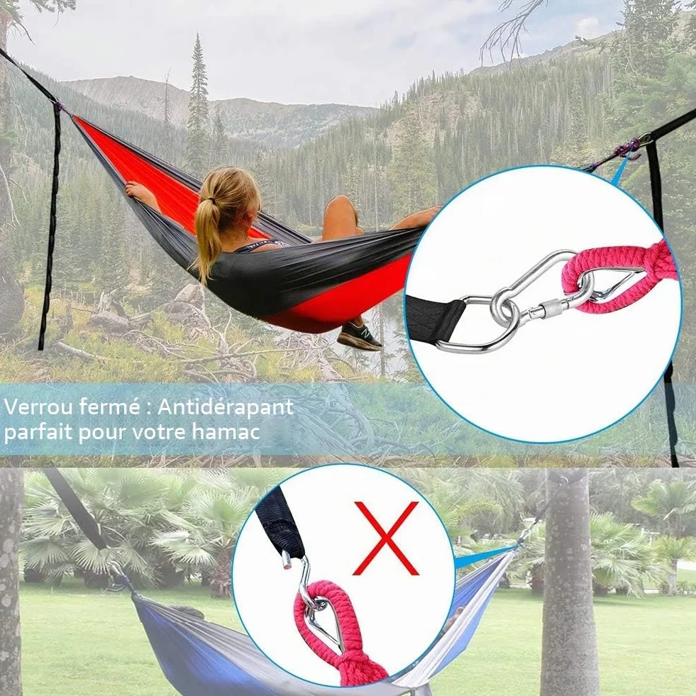 Kit Fixation Hamac 300CM Charge Max 1000KG Sangle avec Crochets Mousquetons Tapis Protection Arbre