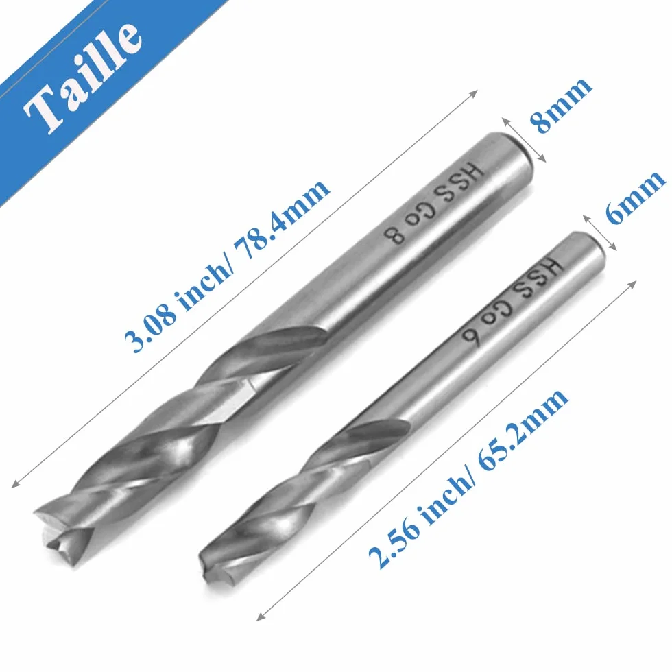 Mesee Lot de 2 Forets à Souder HSS Co M6&M8, Foret à Dépointer Acier Cobalt pour Carrosserie