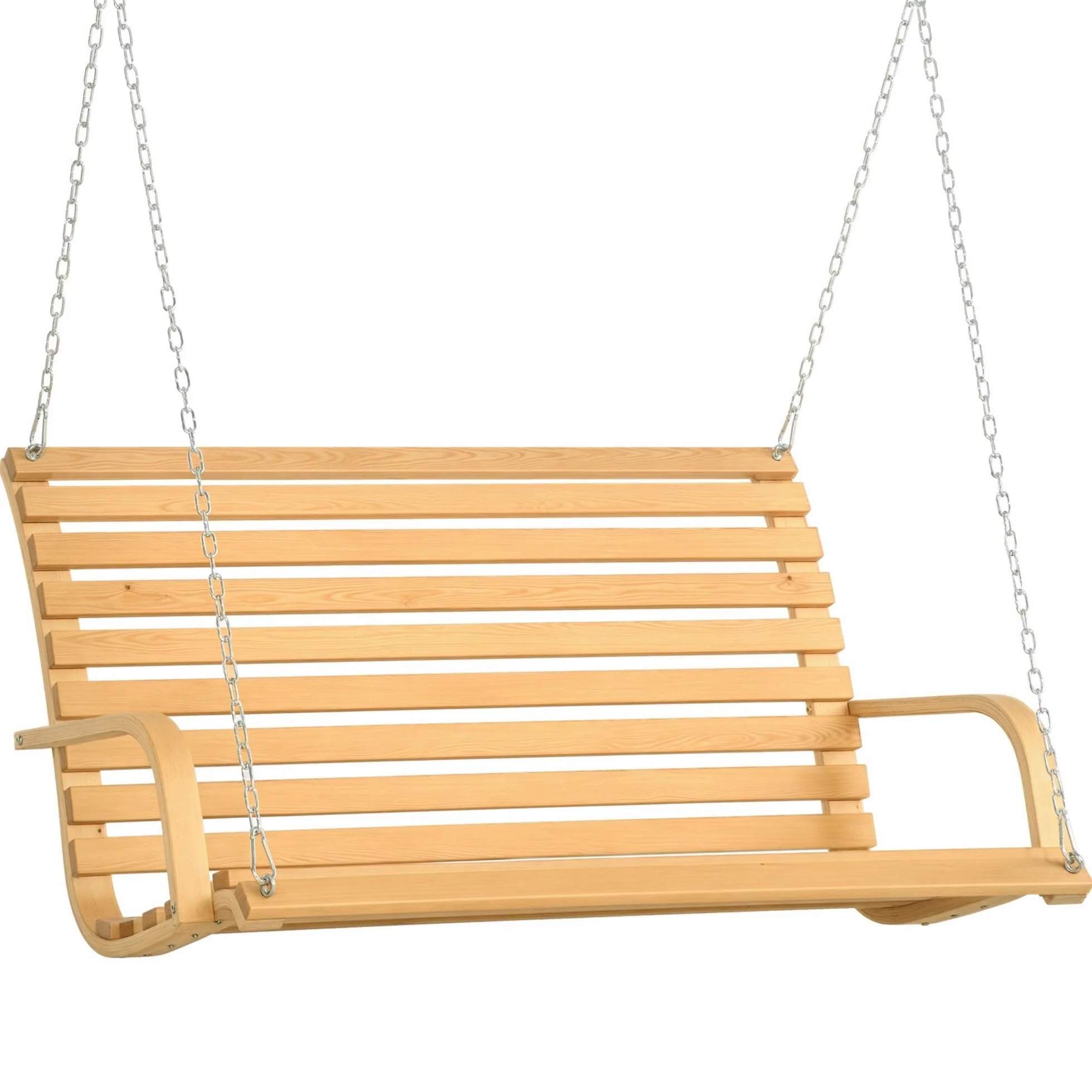 Outsunny Banc Suspendu 2 Places Balancelle de Jardin en Bois Naturel 141,5L x 51l x 78H cm