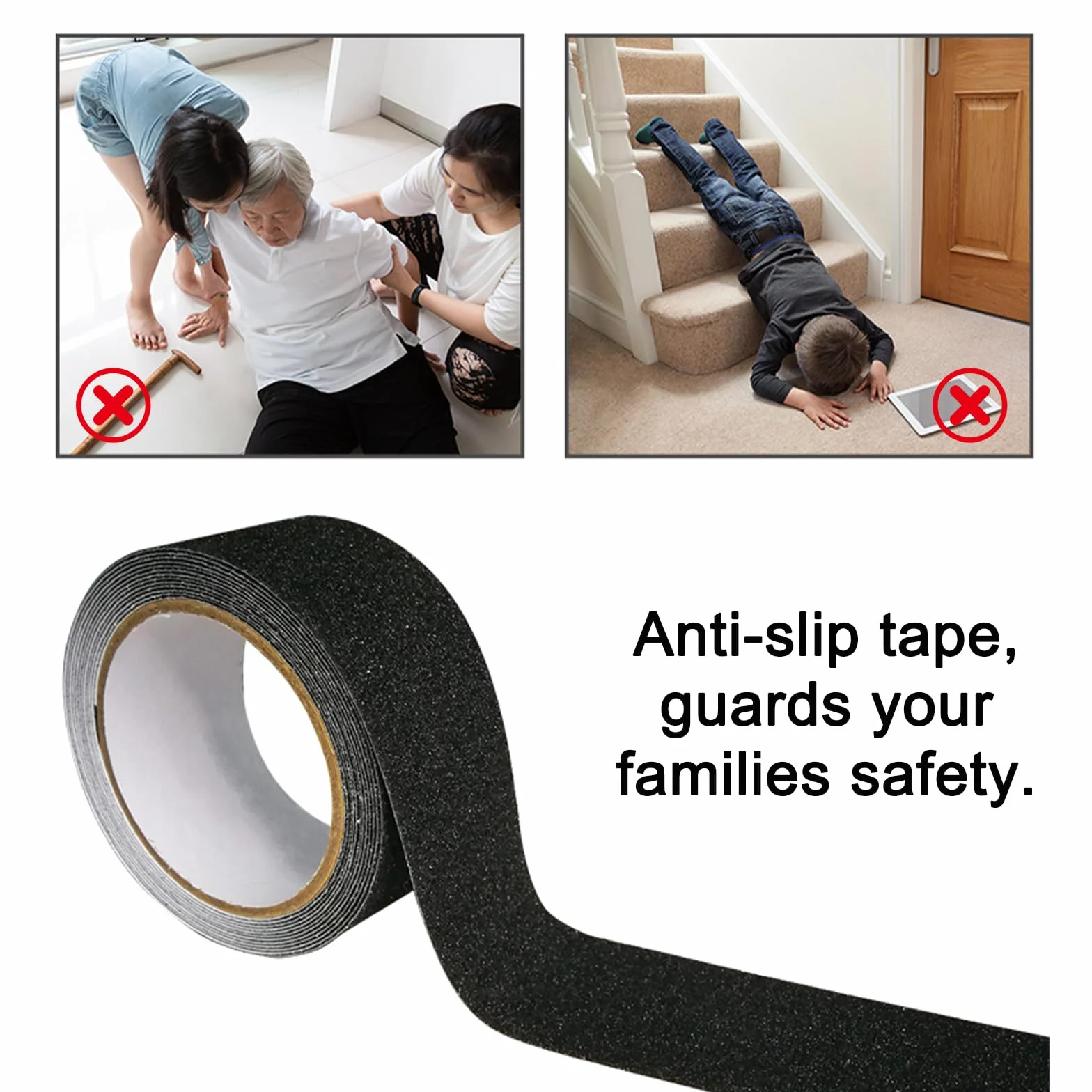 Bande Antidérapante Adhésive pour Escaliers 2,5cm x 5m – Ruban Autocollant Anti-dérapante pour Marches, Revêtement Antiglisse Intérieur & Extérieur, Noir