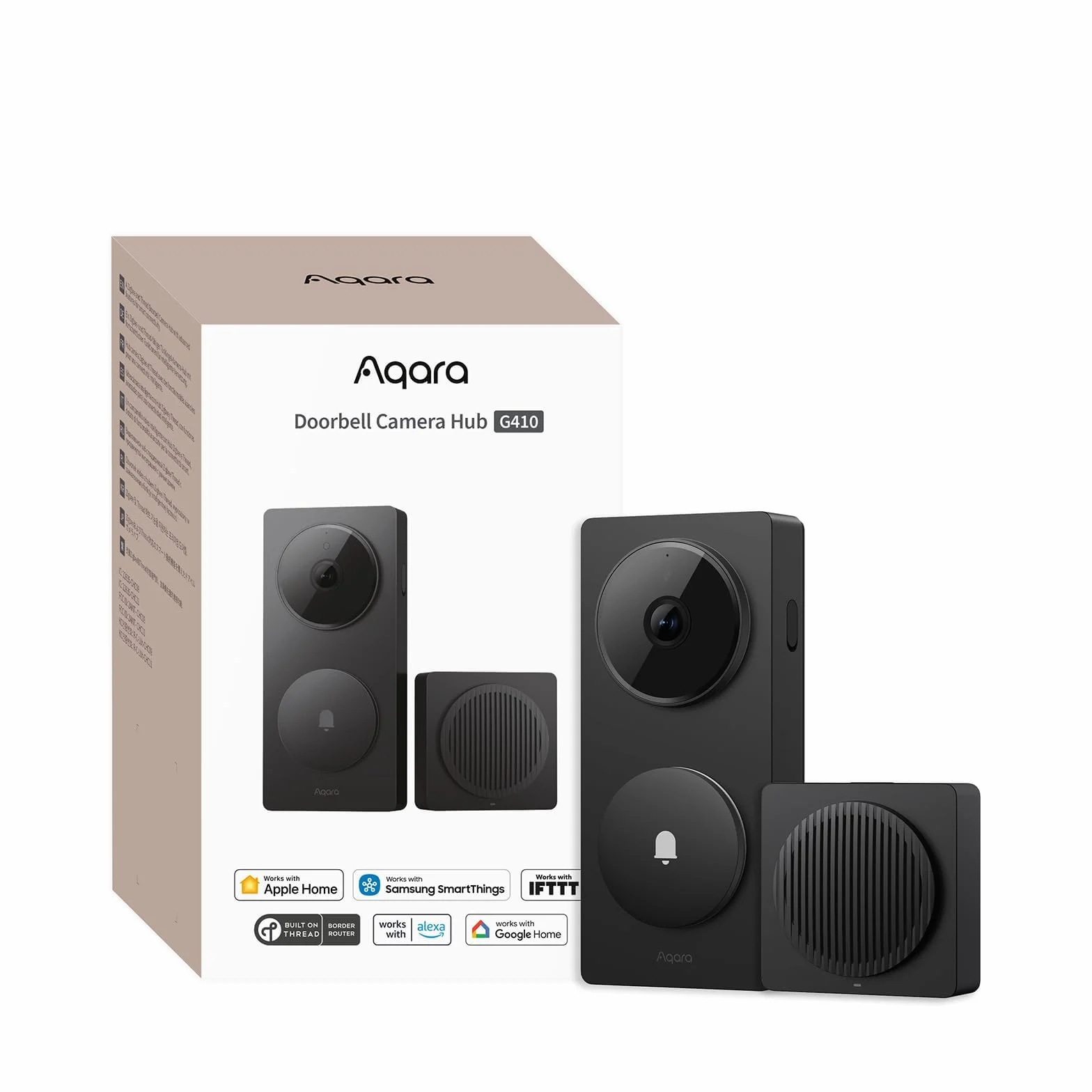 Aqara 2K Sonnette Video Hub G410 avec Carillon, HomeKit Secure Video, Hub Matter Intégré, Wi-FI 2,4G/5GHz, Zigbee et Thread, 4:3, sans Fil/Filaire, Compatible avec Alexa, Google, Home Assistant, Noir