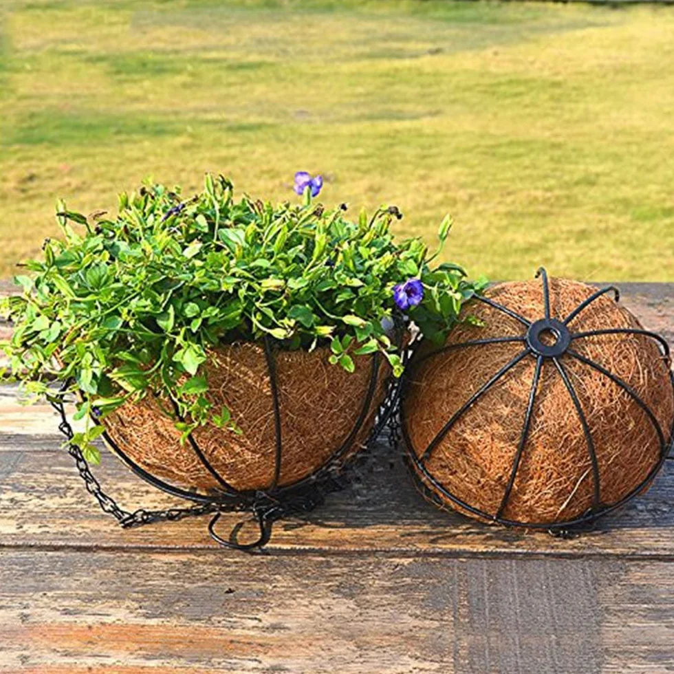 Lot de 2 jardinières suspendues en métal, panier pour plantes à suspendre, noix de coco