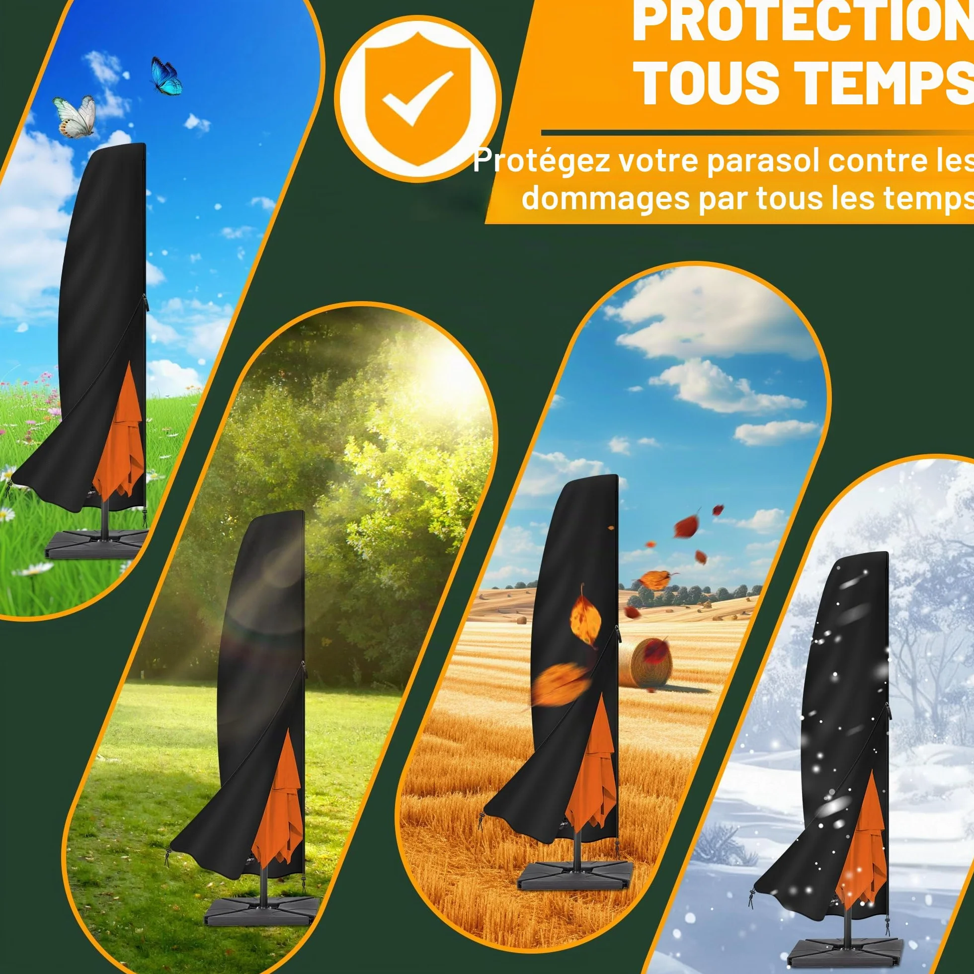 Enzeno Housse Parasol Droit Tissu Oxford 420D Imperméable 190x30/40/50 cm Noir Fermeture éclair